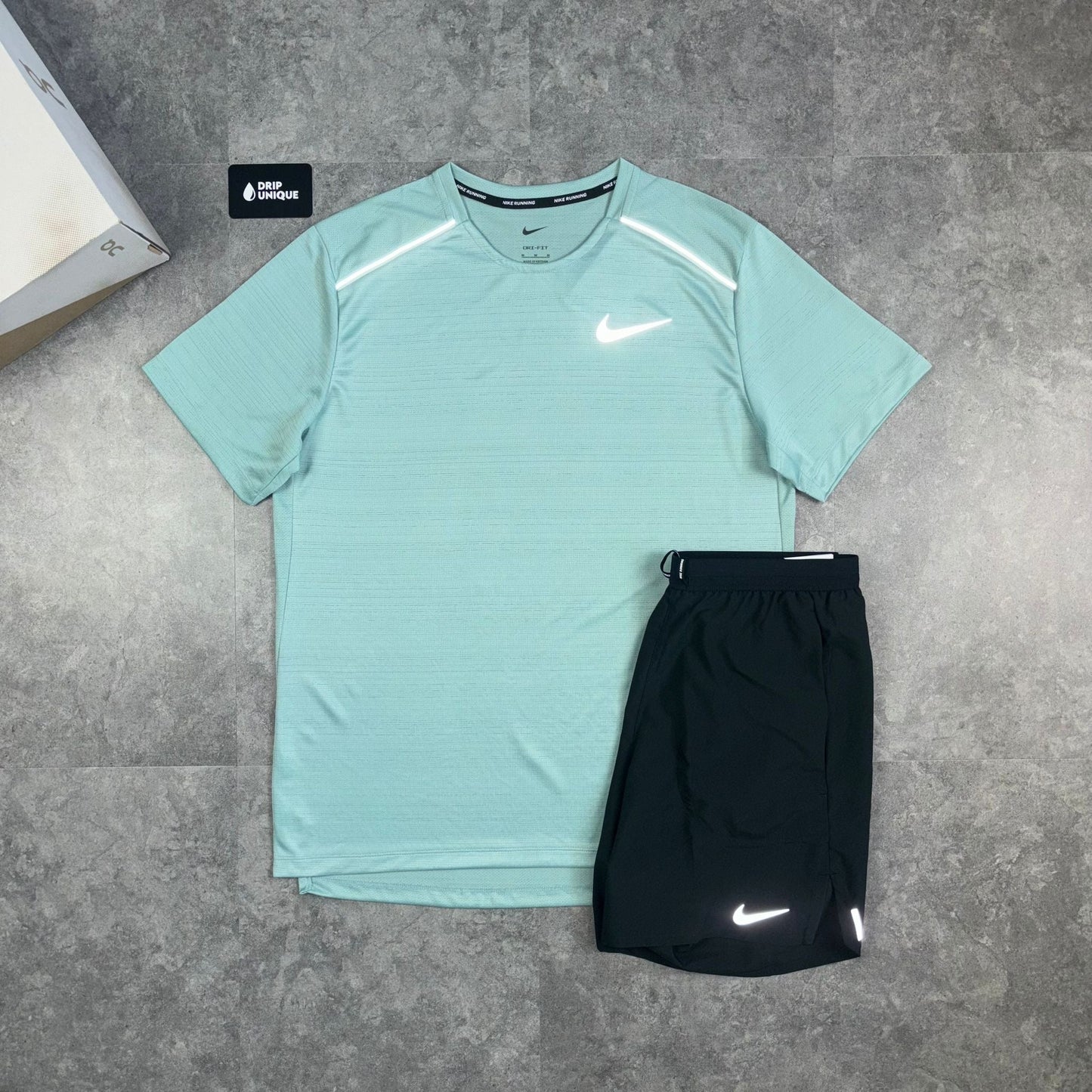 Nike Miler T-Shirt Mineral & Black Flex Stride Shorts Set