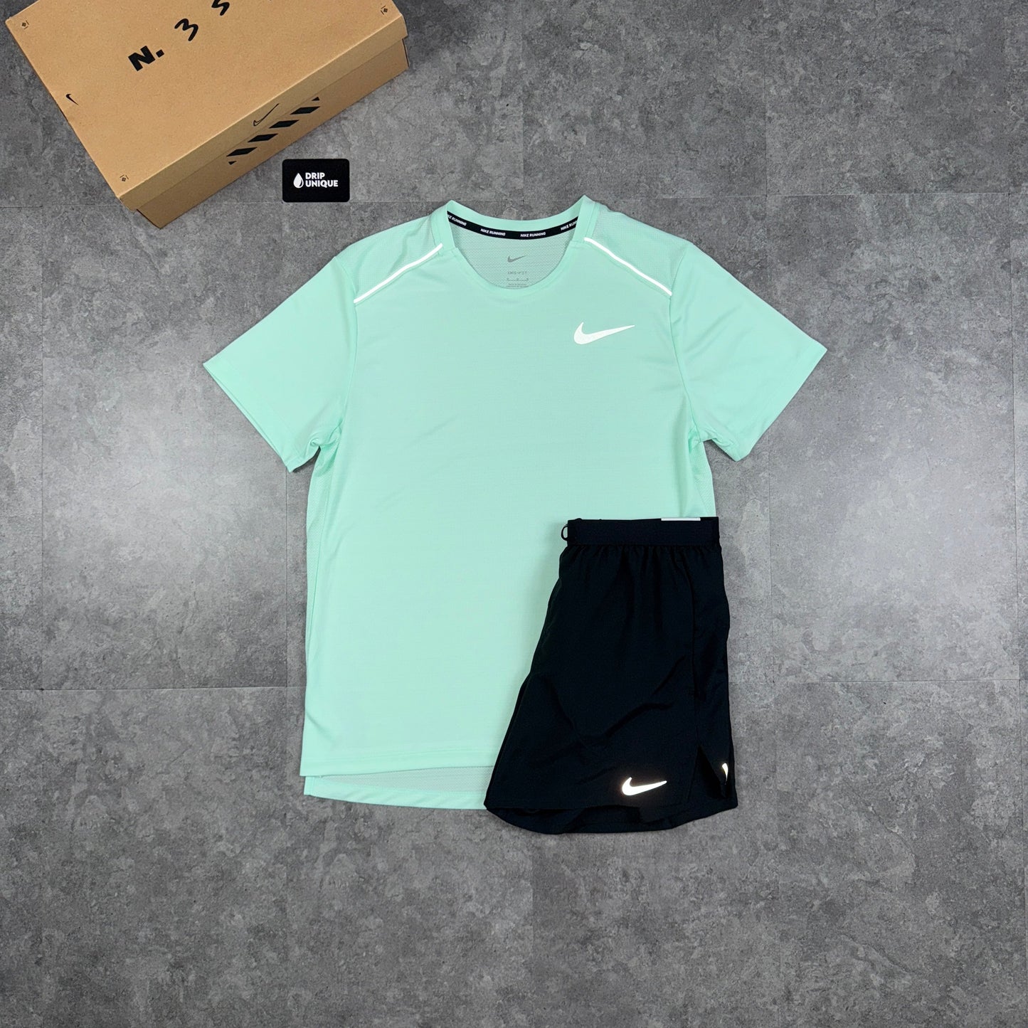 Nike Miler T-Shirt Mint Foam & Black Flex Stride Shorts Set