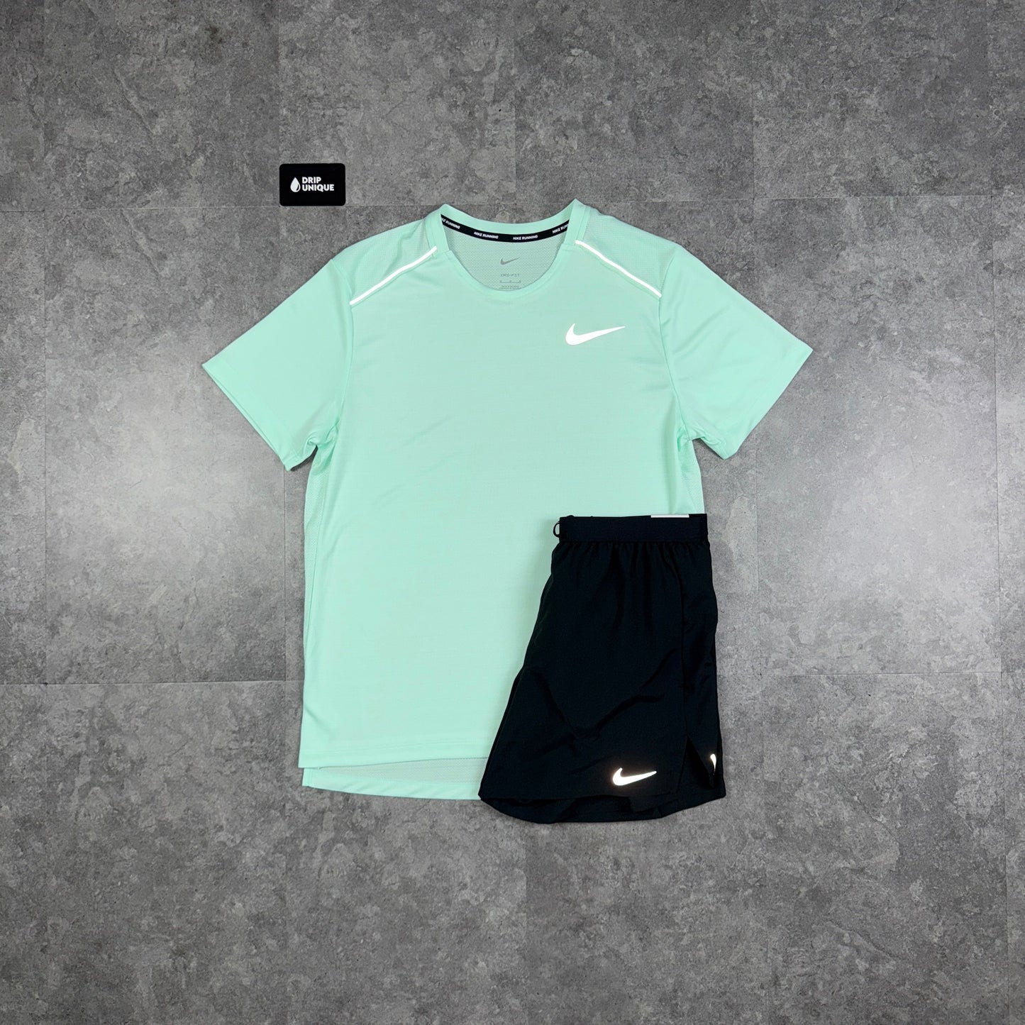 Nike Miler T-Shirt Mint Foam & Black Flex Stride Shorts Set