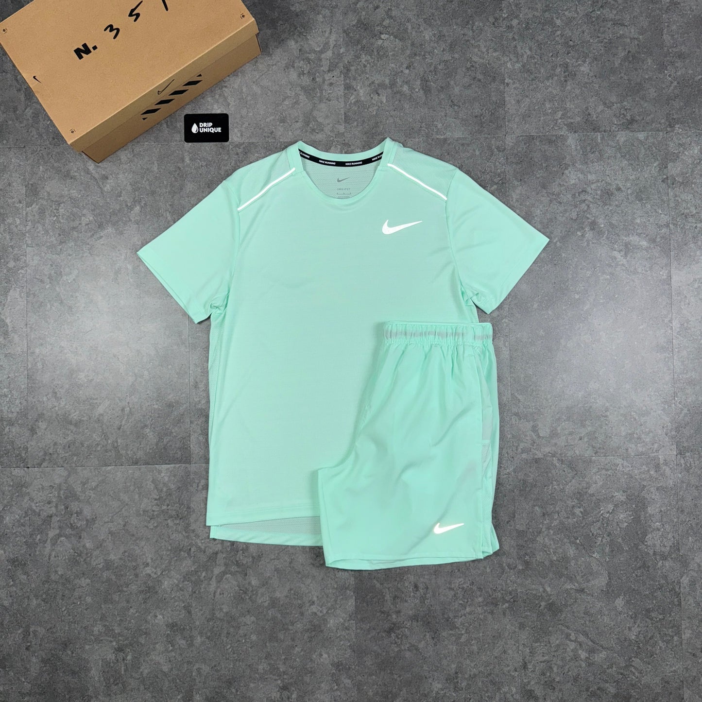 Nike Miler T-Shirt Mint Foam & Mint Foam Challenger Shorts Set