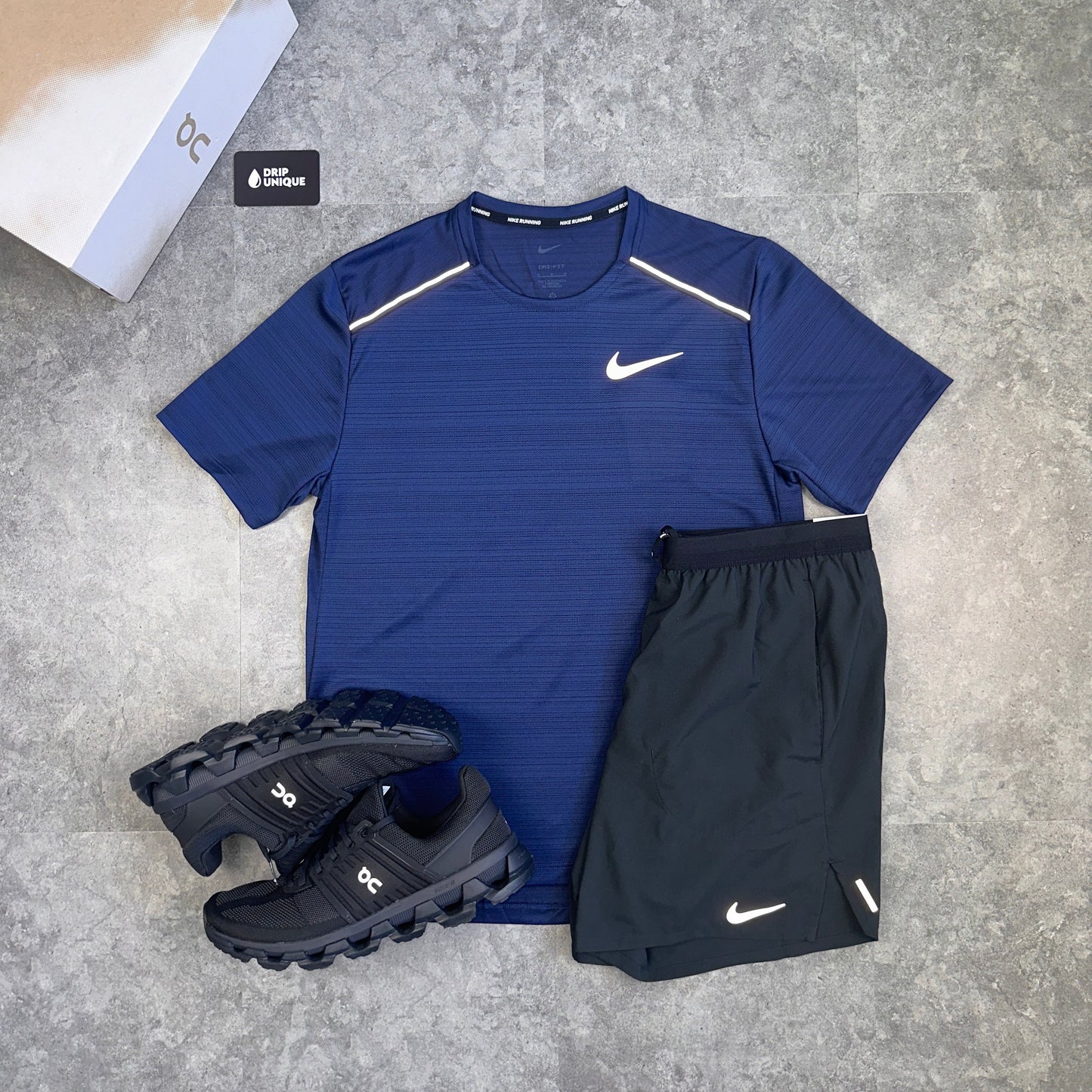 Nike Miler T-Shirt Navy Blue & Black Flex Stride Shorts Set