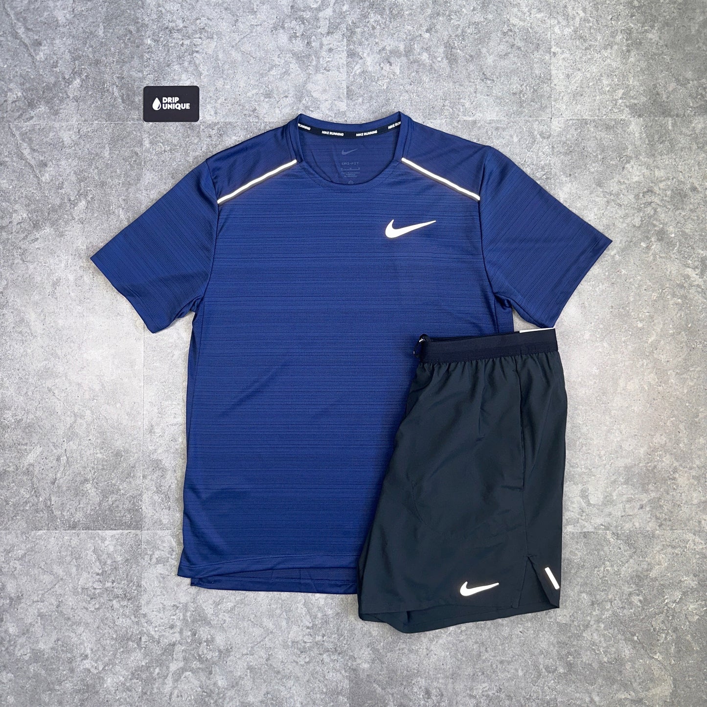 Nike Miler T-Shirt Navy Blue & Black Flex Stride Shorts Set