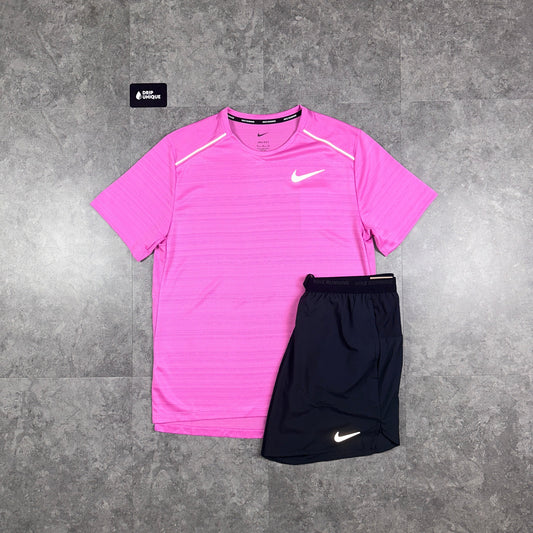 Nike Miler T-Shirt Playful Pink & Black Flex Stride Shorts Set