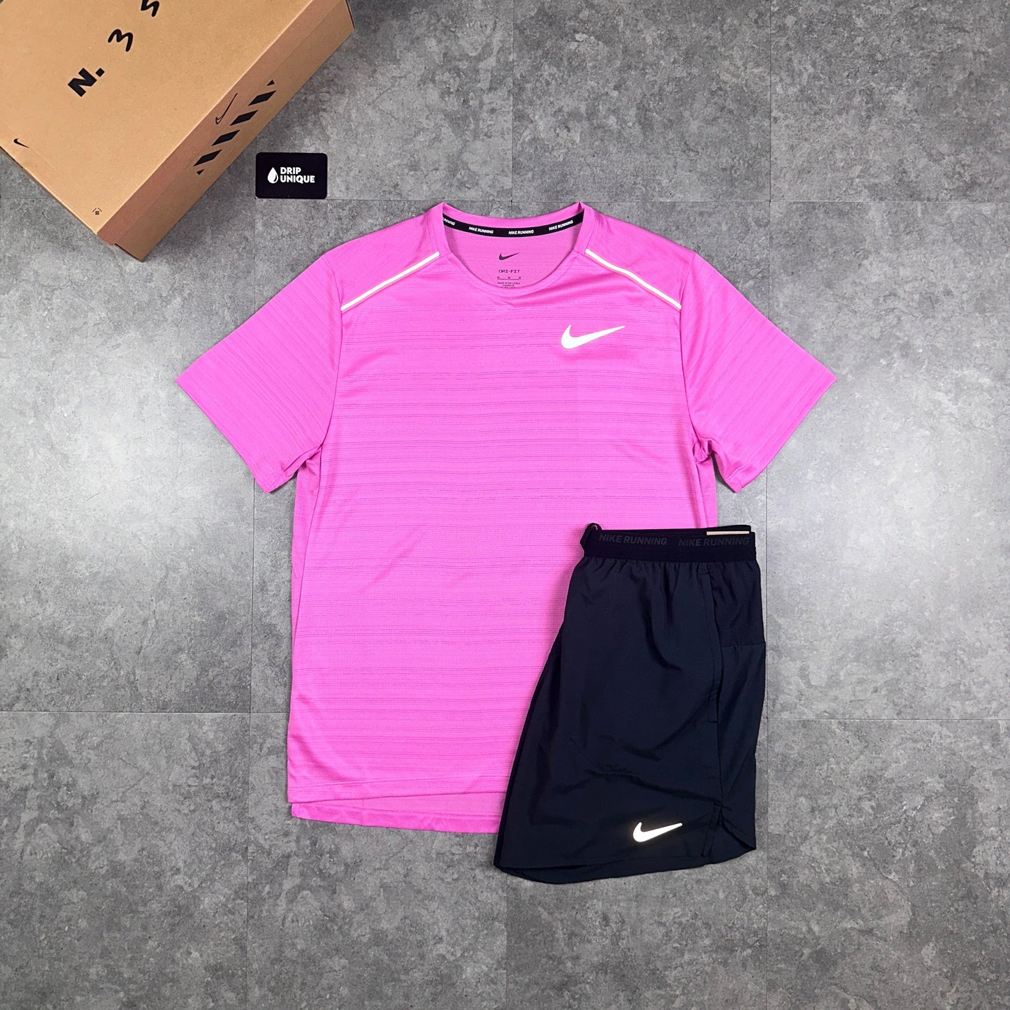 Nike Miler T-Shirt Playful Pink & Black Flex Stride Shorts Set