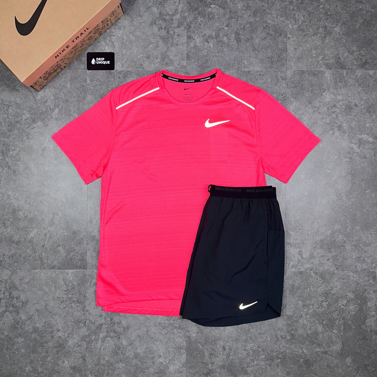 Nike Miler T-Shirt Punch & Black Flex Stride Shorts Set