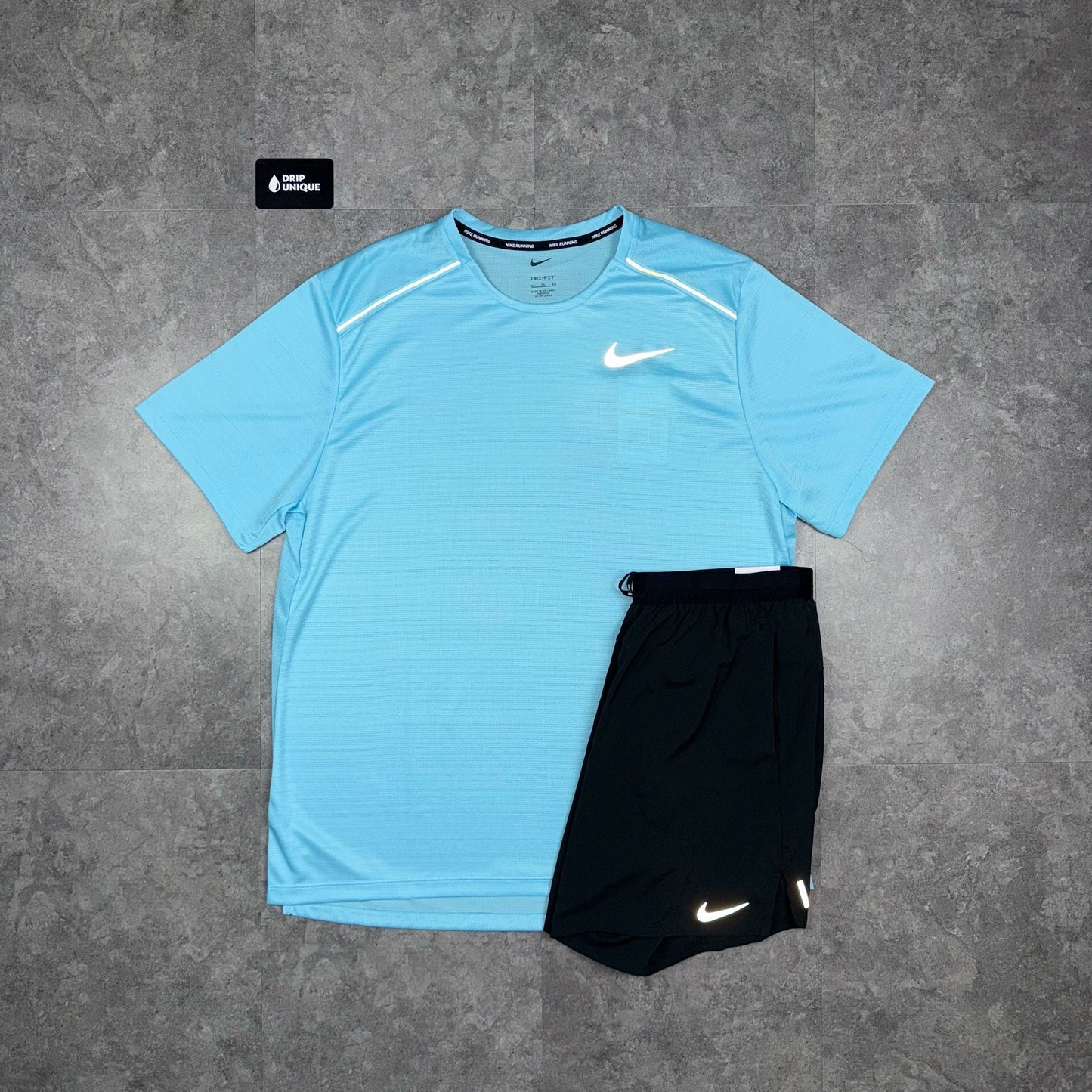 Nike Miler T-Shirt Sky Blue & Black Flex Stride Shorts Set
