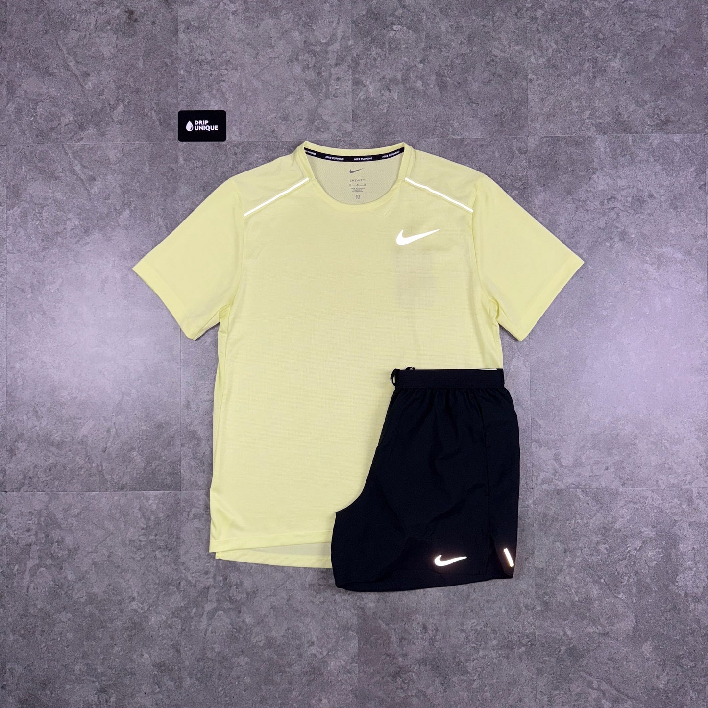 Nike Miler T-Shirt Washed Volt & Black Flex Stride Shorts Set