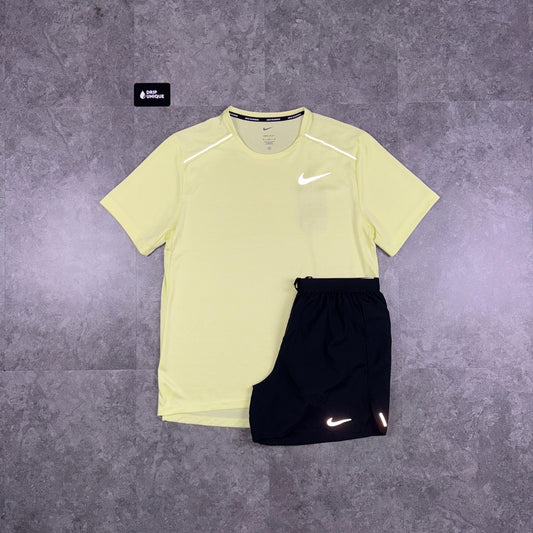 Nike Miler T-Shirt Washed Volt & Black Flex Stride Shorts Set