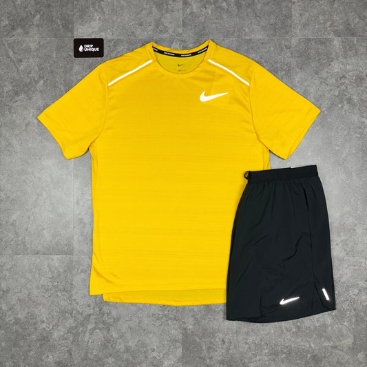Nike Miler T-Shirt Yellow & Black Flex Stride Shorts Set
