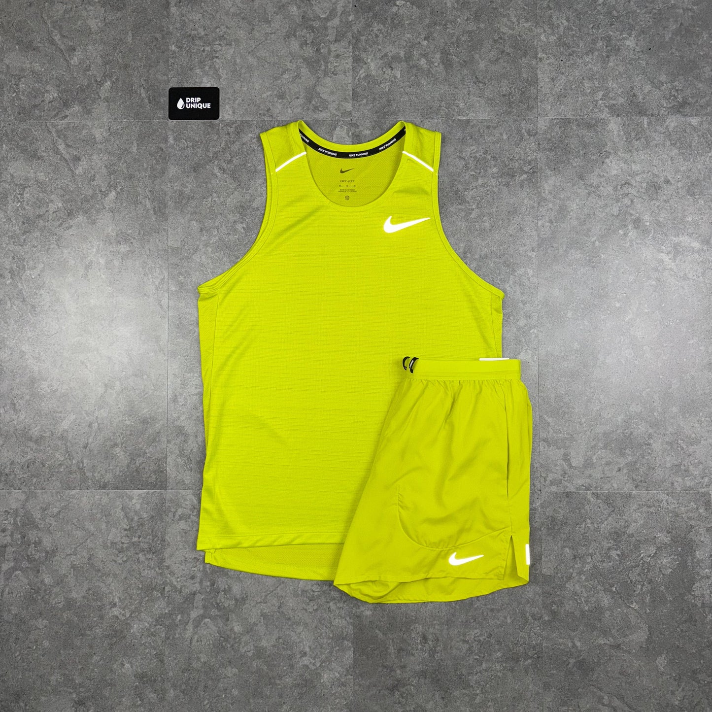 Nike Miler Vest Lime Green & Green Flex Stride Shorts Set