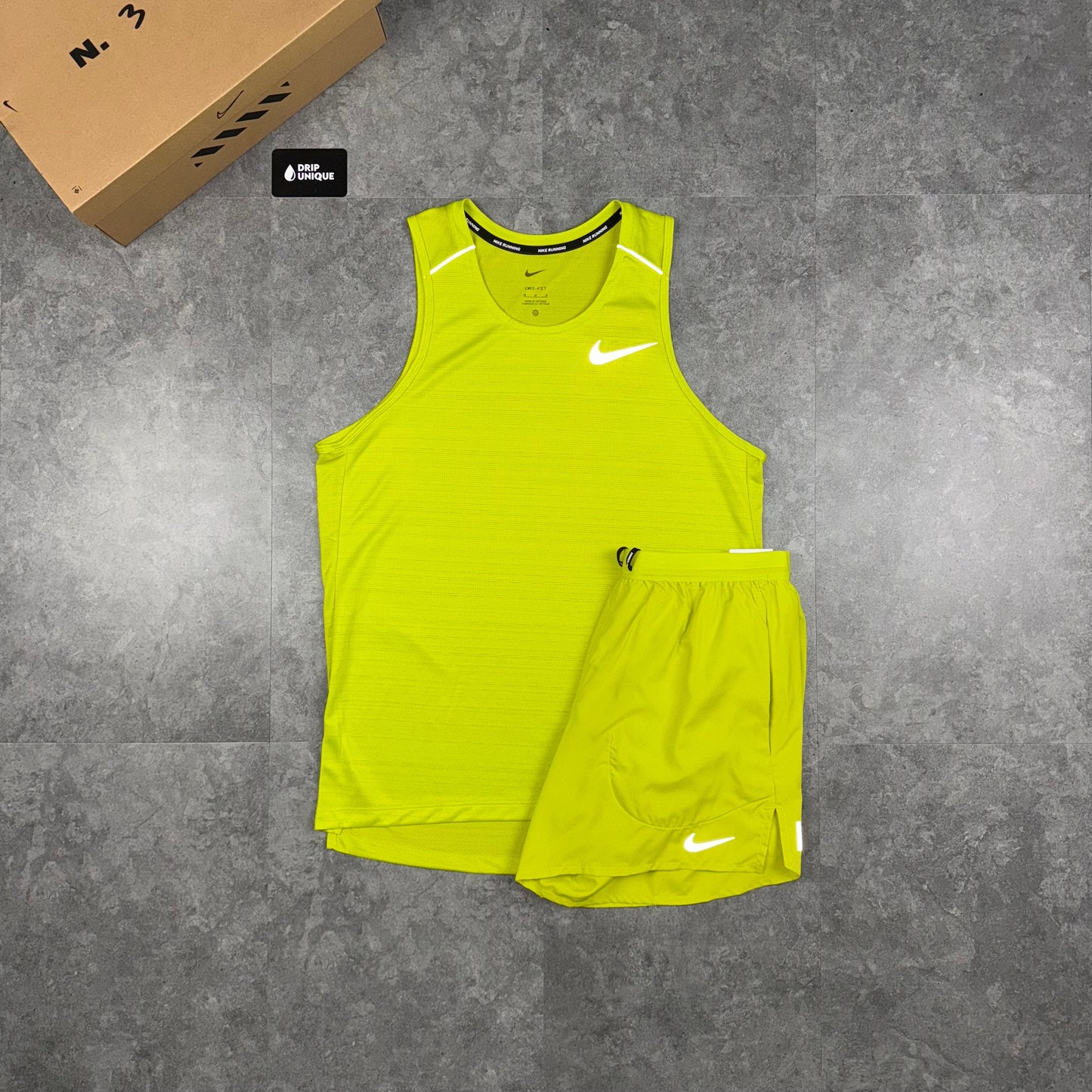 Nike Miler Vest Lime Green & Green Flex Stride Shorts Set