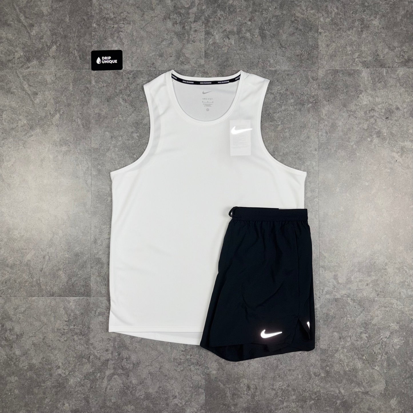 Nike Miler Vest White & Black Flex Stride Shorts Set