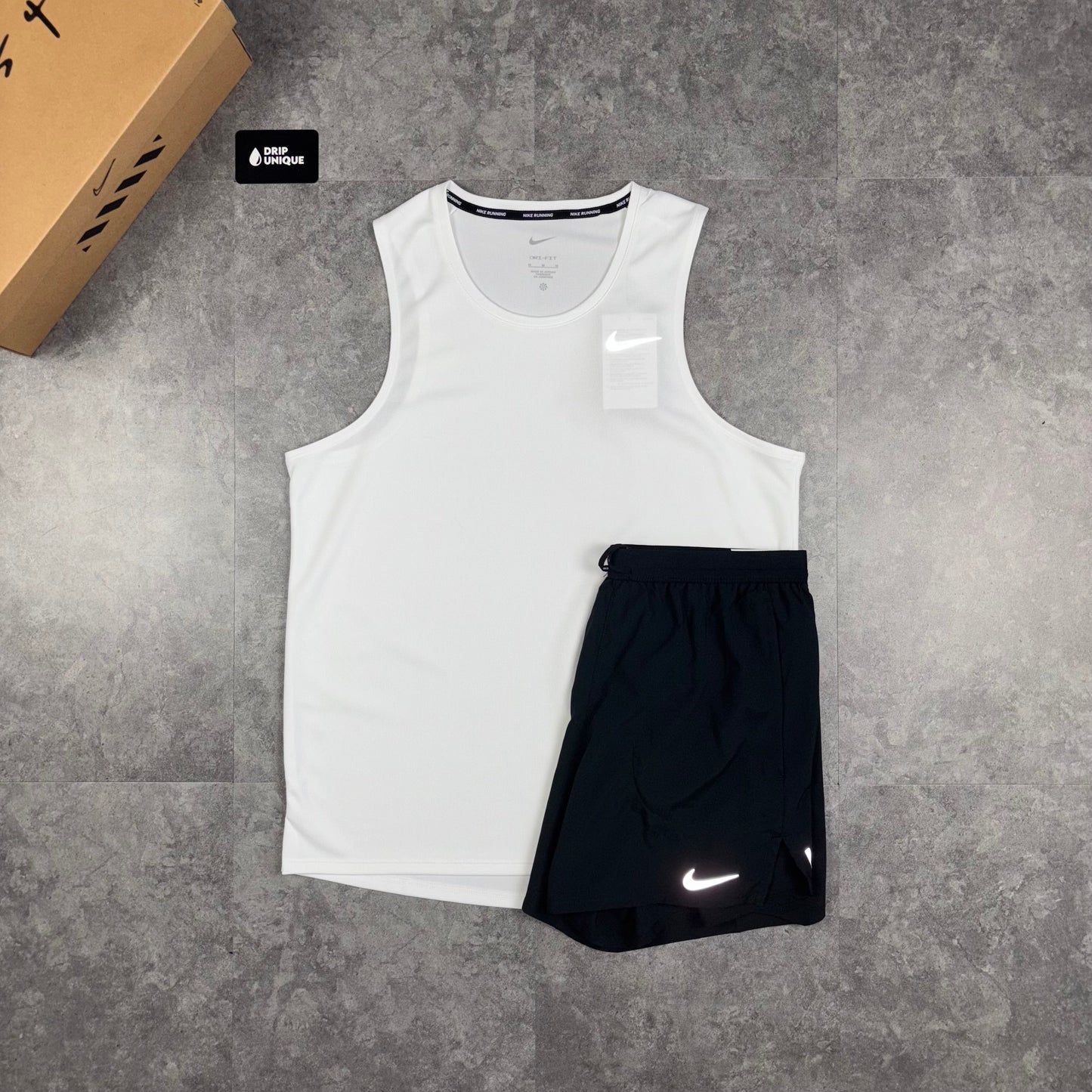 Nike Miler Vest White & Black Flex Stride Shorts Set