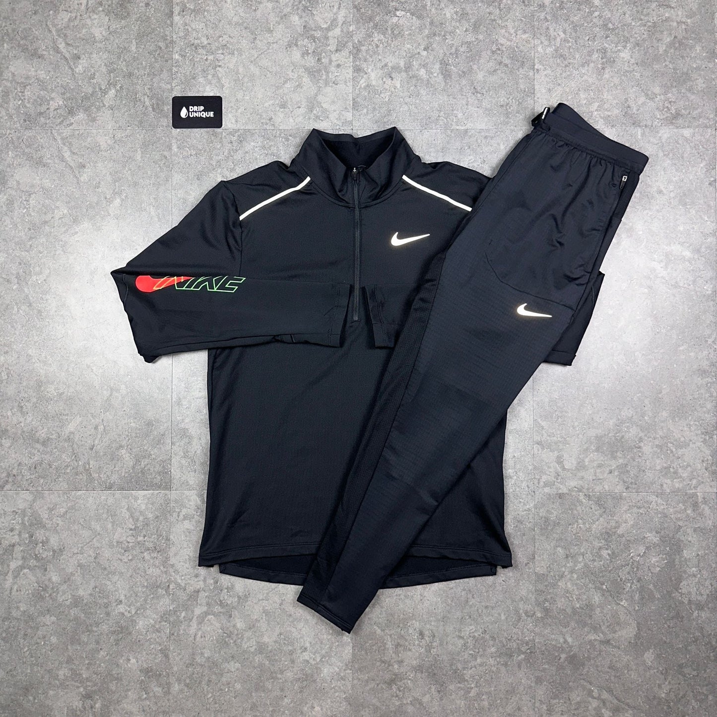 Nike NK Element 1/4 Zip Black & Black Phenom Pants Set