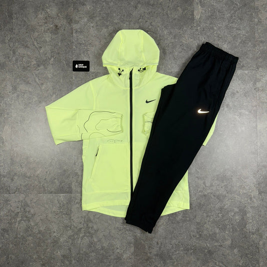 Nike Repel “Just Do It” Windrunner Jacket Barely Volt & Black Nike Challenger Pants Set