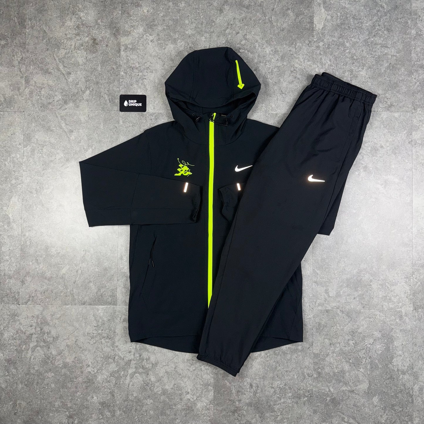 Nike Repel “Just Do It” Windrunner Jacket Black & Black Nike Challenger Pants Set