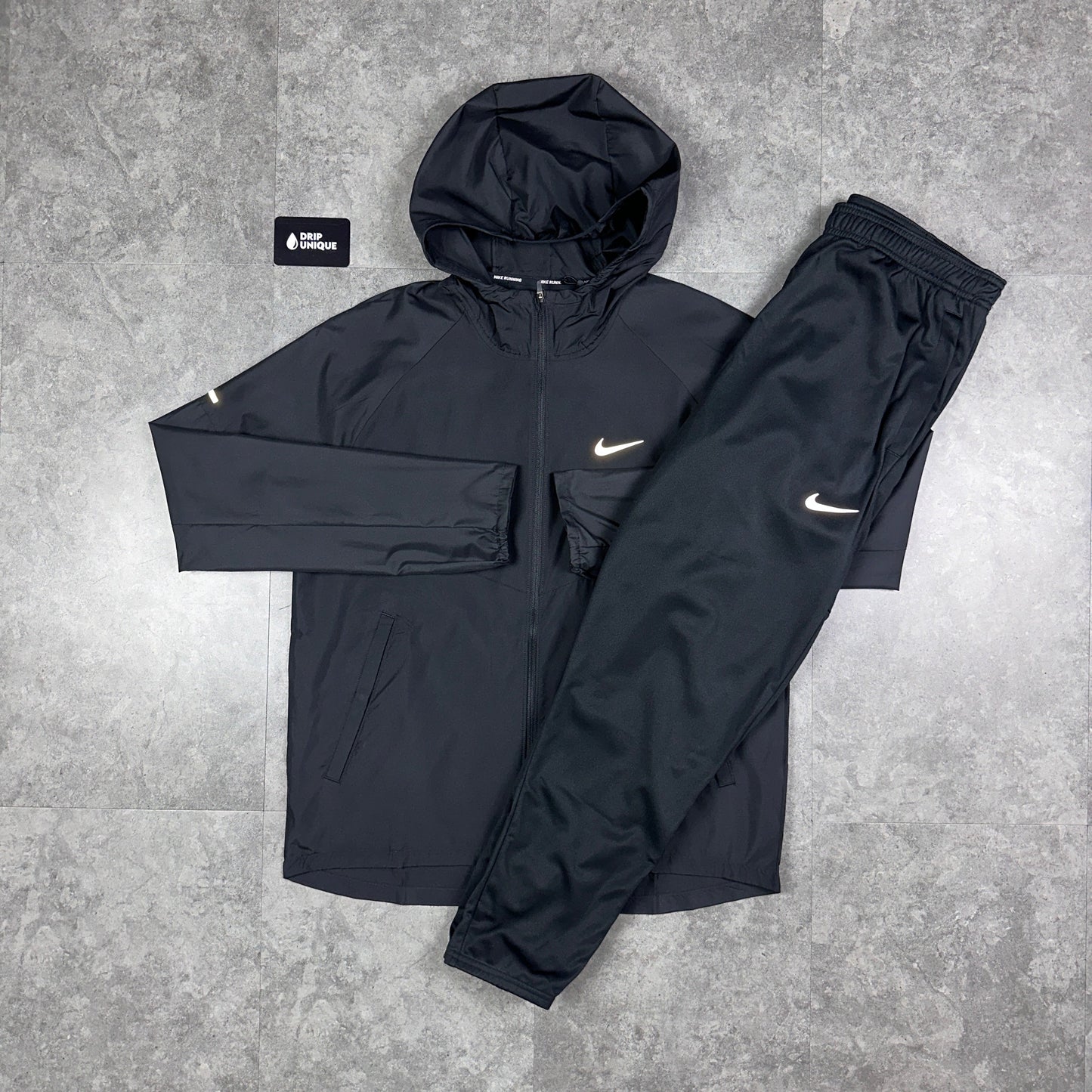 Nike Repel Miler Windrunner Jacket Black & Black Nike Challenger Pants Set