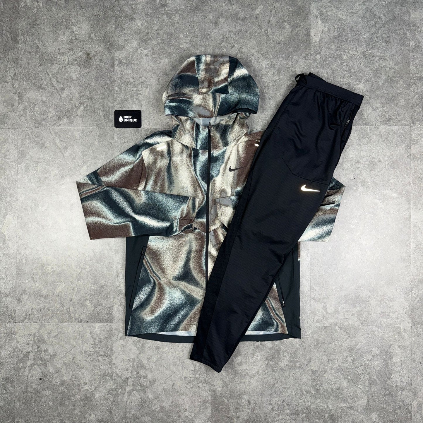 Nike Repel Miler Windrunner Jacket Black Multicolour & Black Nike Phenom Pants Set