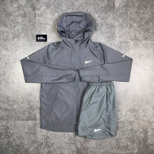Nike Repel Miler Windrunner Jacket Grey & Grey Challenger Shorts Set