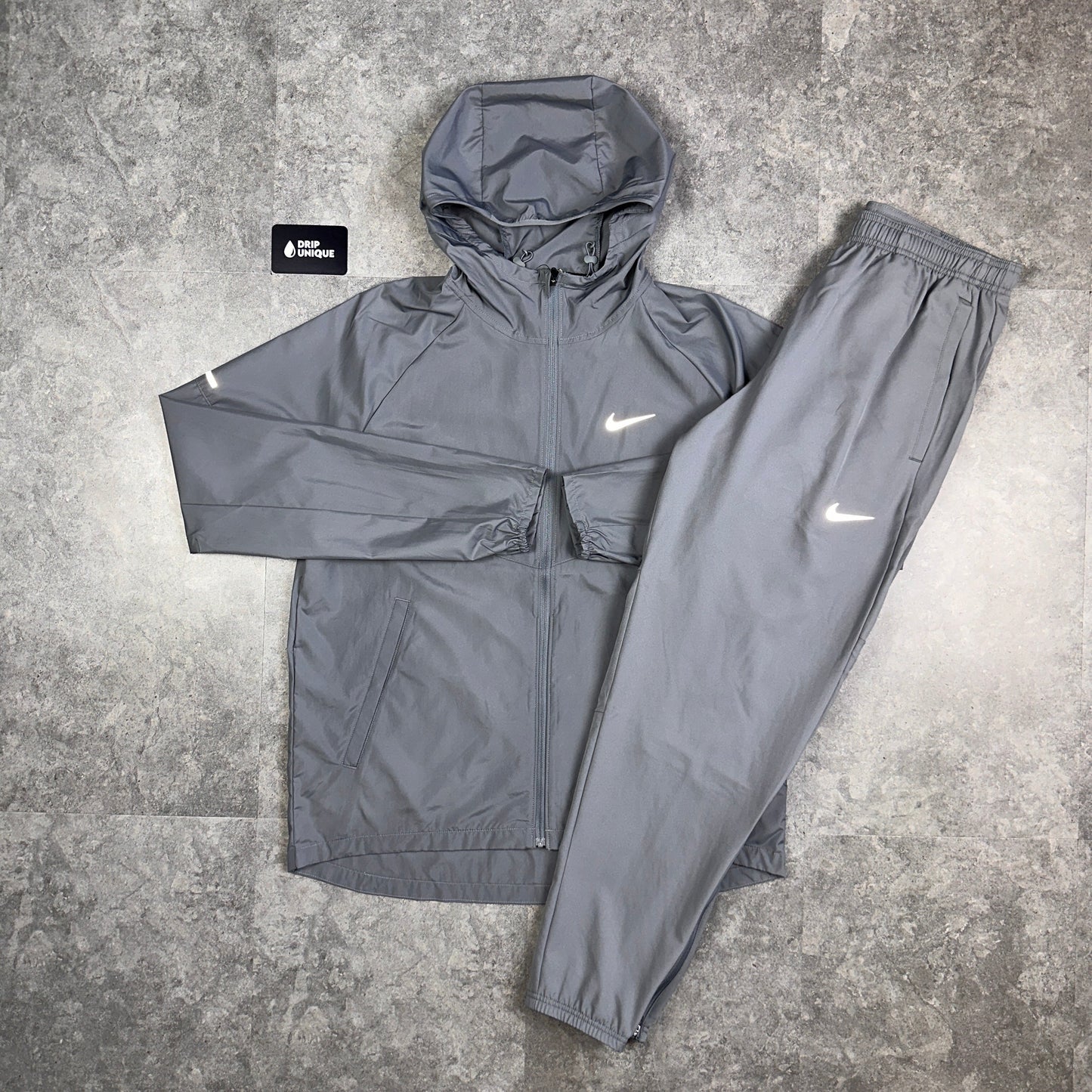 Nike Repel Miler Windrunner Jacket Grey & Grey Nike Challenger Pants Set