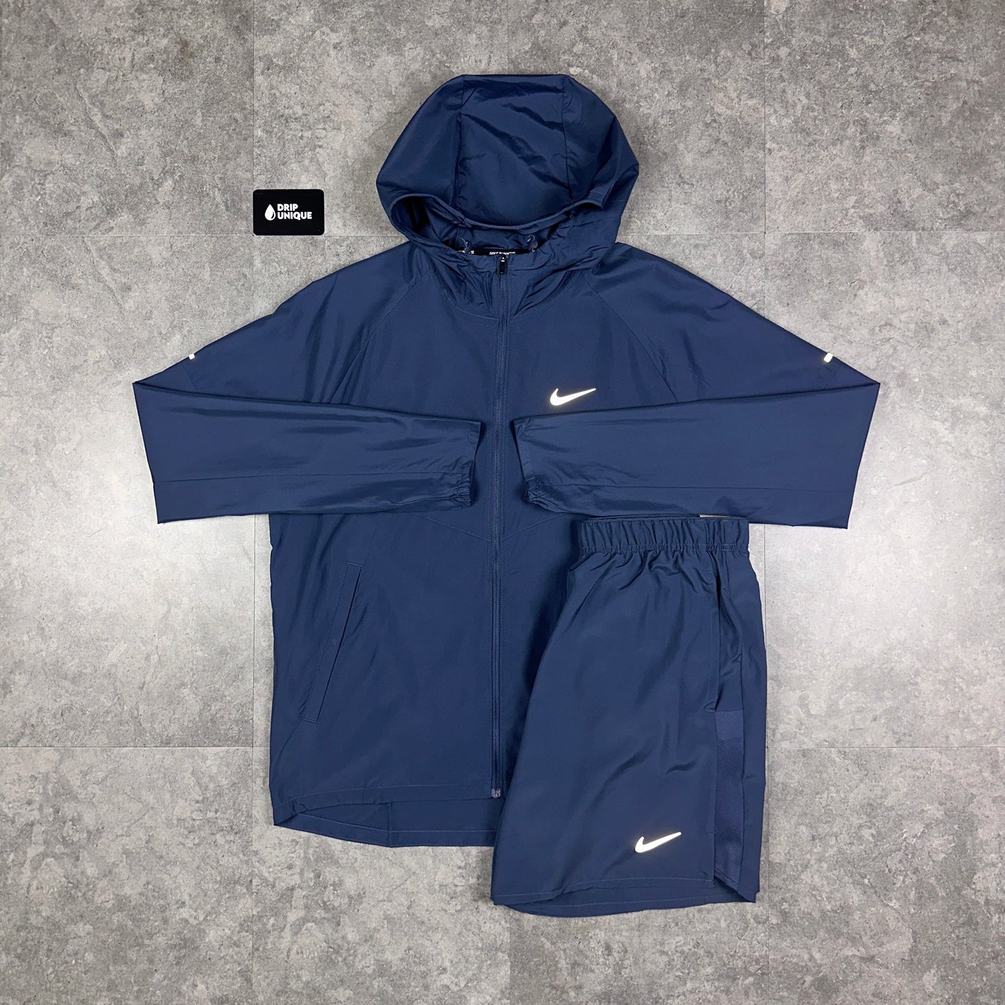 Nike Repel Miler Windrunner Jacket Thunder Blue & Blue Challenger Shorts Set