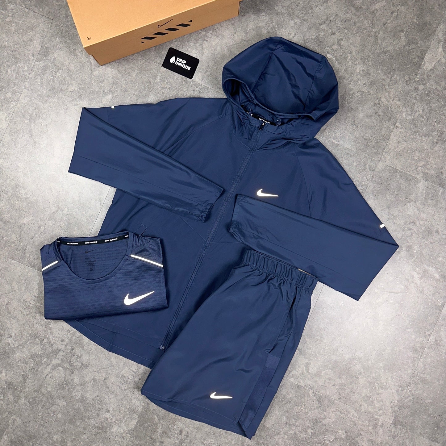 Nike Repel Miler Windrunner Jacket Thunder Blue & Blue Challenger Shorts Set