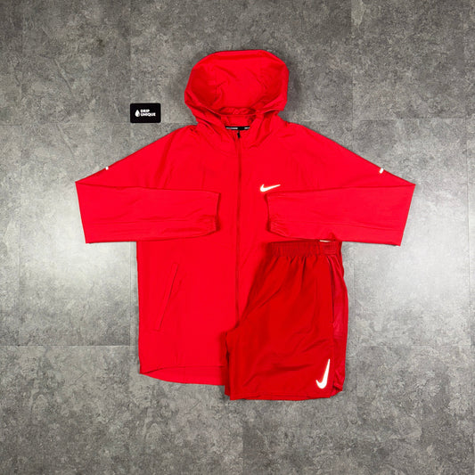 Nike Repel Miler Windrunner Jacket University Red & Red Challenger Shorts Set