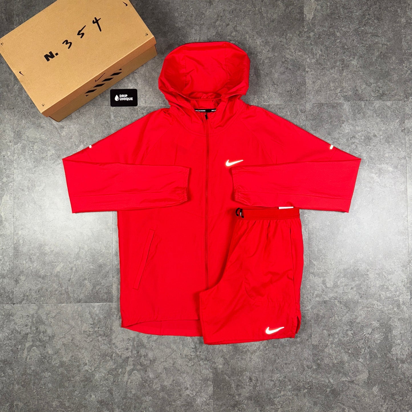 Nike Repel Miler Windrunner Jacket University Red & Red Flex Stride Shorts Set
