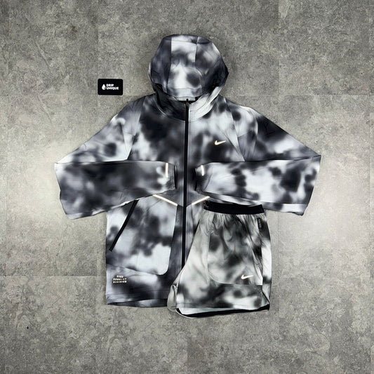 Nike Running Division Distorted Windrunner Jacket Black & Black Running Division Shorts Set