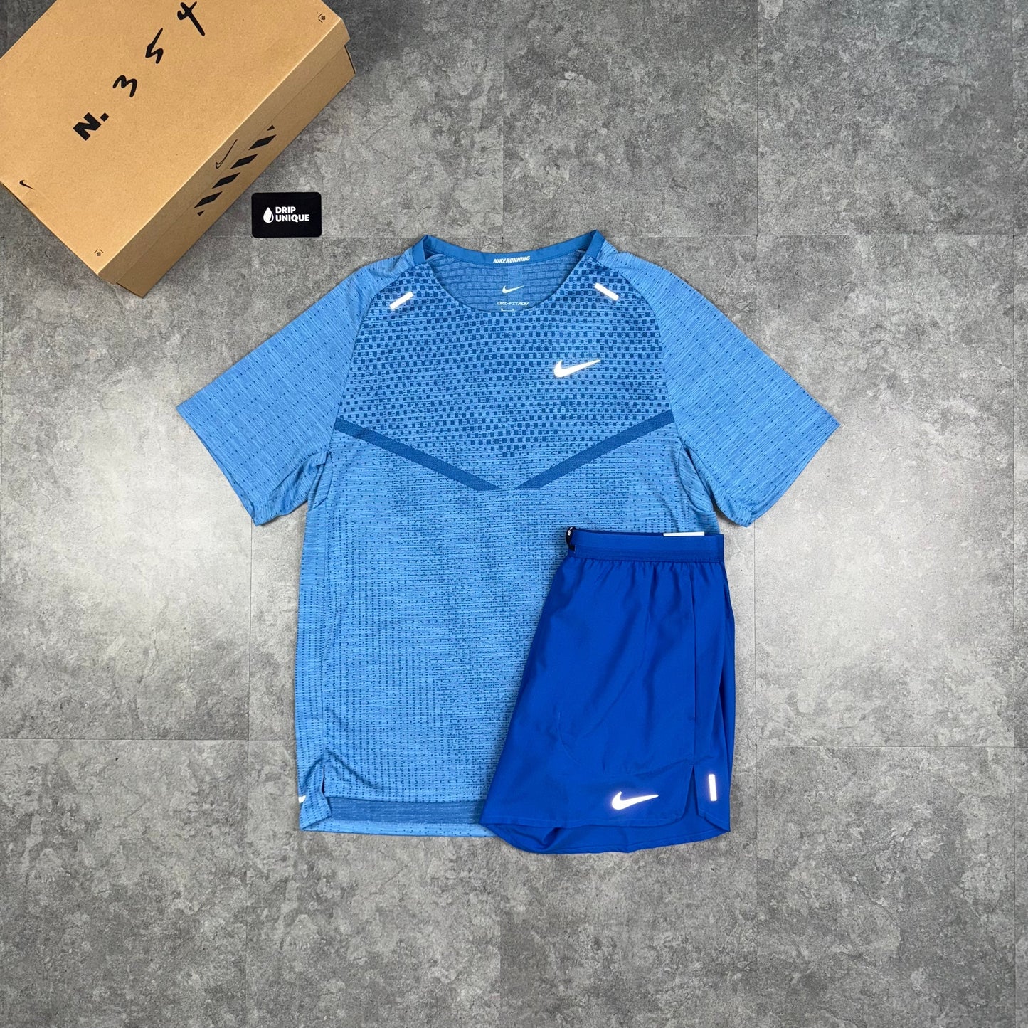 Nike TechKnit T-Shirt Star Blue & Royal Blue Flex Stride Shorts Set