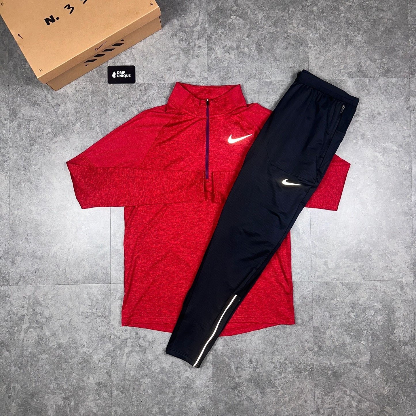 Nike Therma 1/4 Zip Red & Black Phenom Pants Set