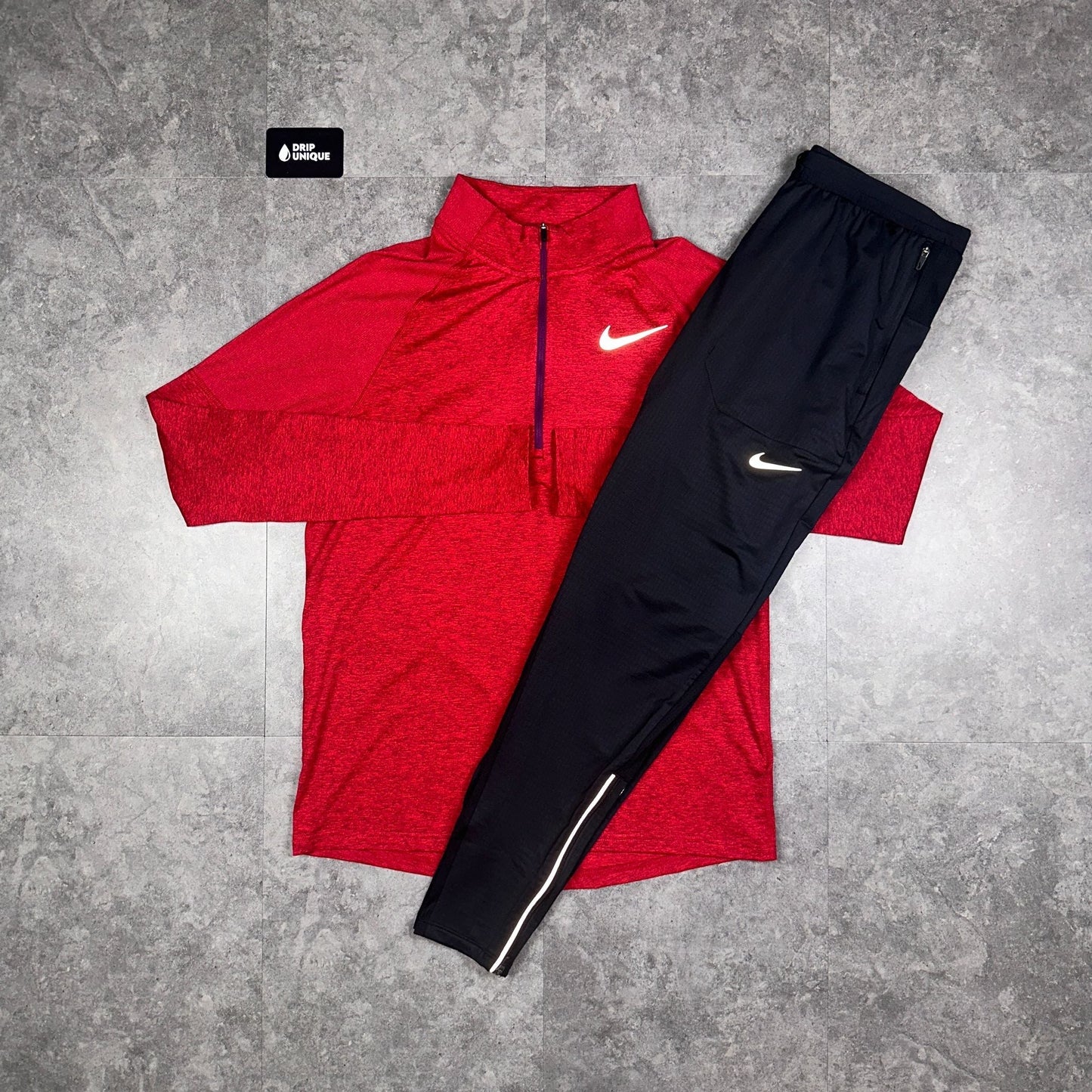 Nike Therma 1/4 Zip Red & Black Phenom Pants Set