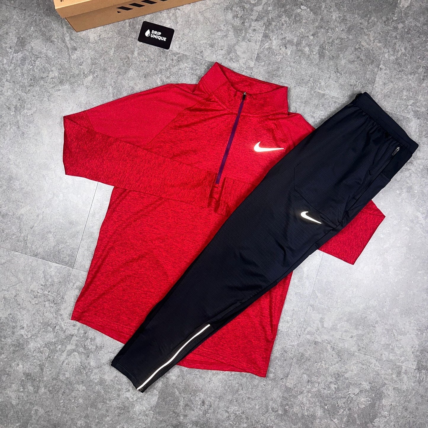 Nike Therma 1/4 Zip Red & Black Phenom Pants Set