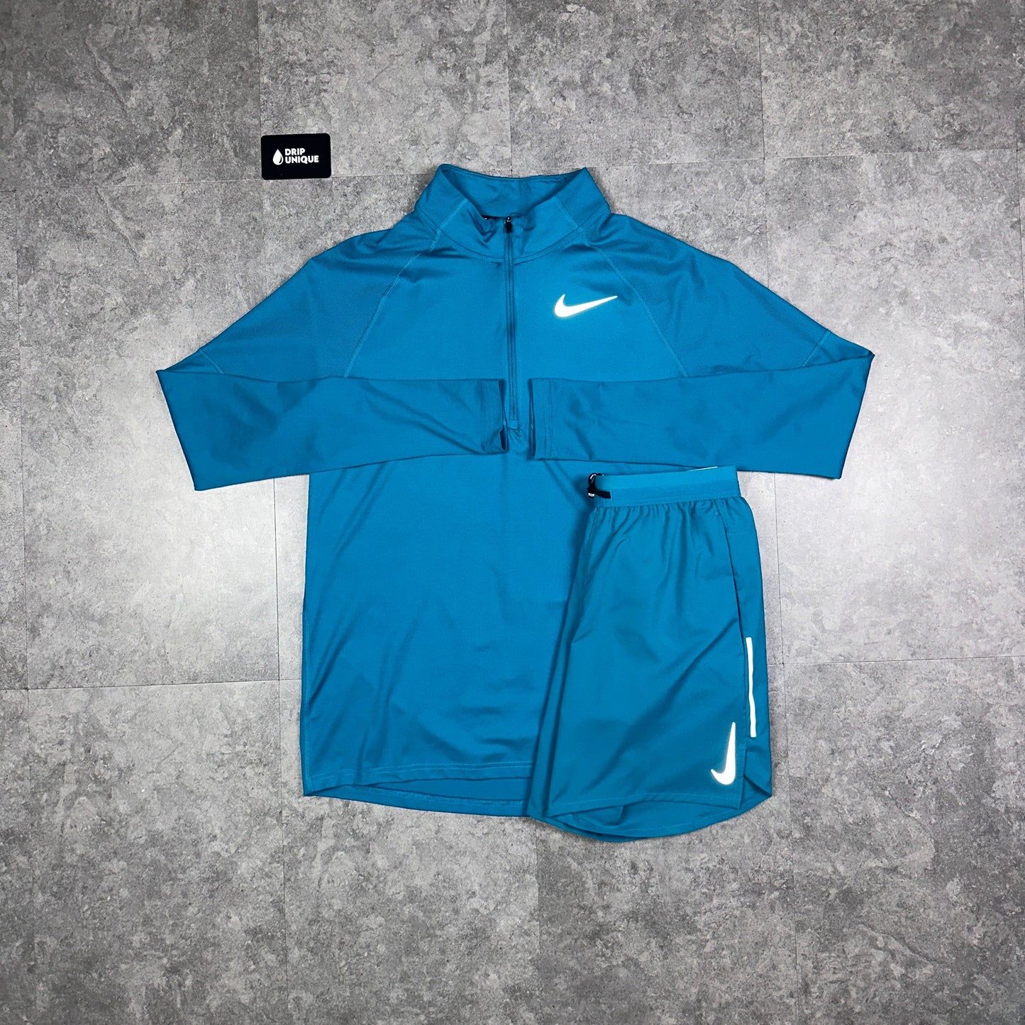 Nike Therma 1/4 Zip Top Aqua Blue & Aqua Blue Flex Stride Shorts Set