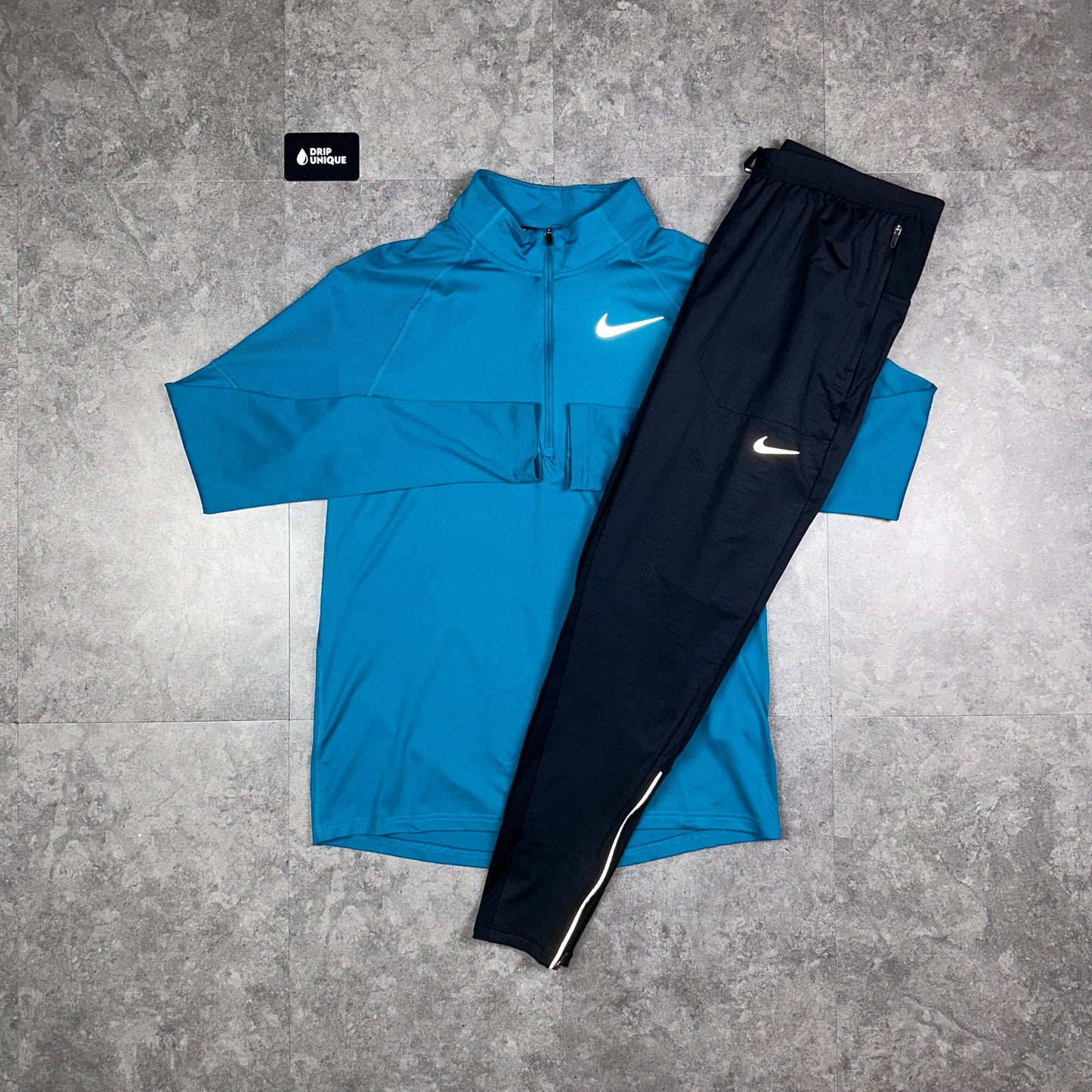 Nike Therma 1/4 Zip Top Aqua Blue & Black Phenom Pants Set