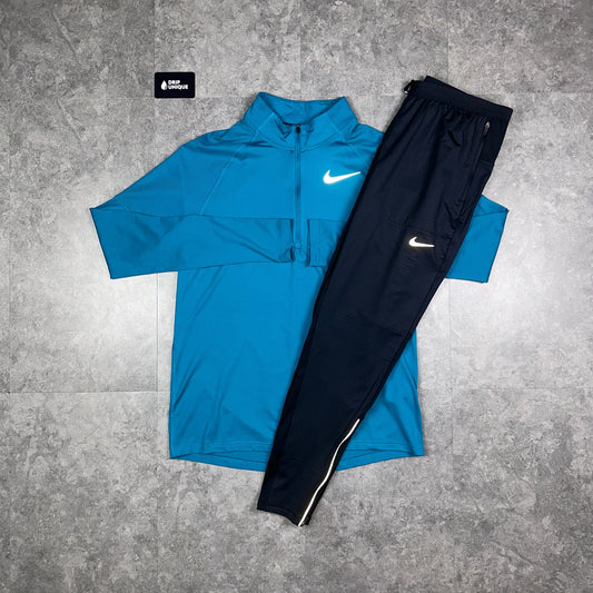 Nike Therma 1/4 Zip Top Aqua Blue & Black Phenom Pants Set