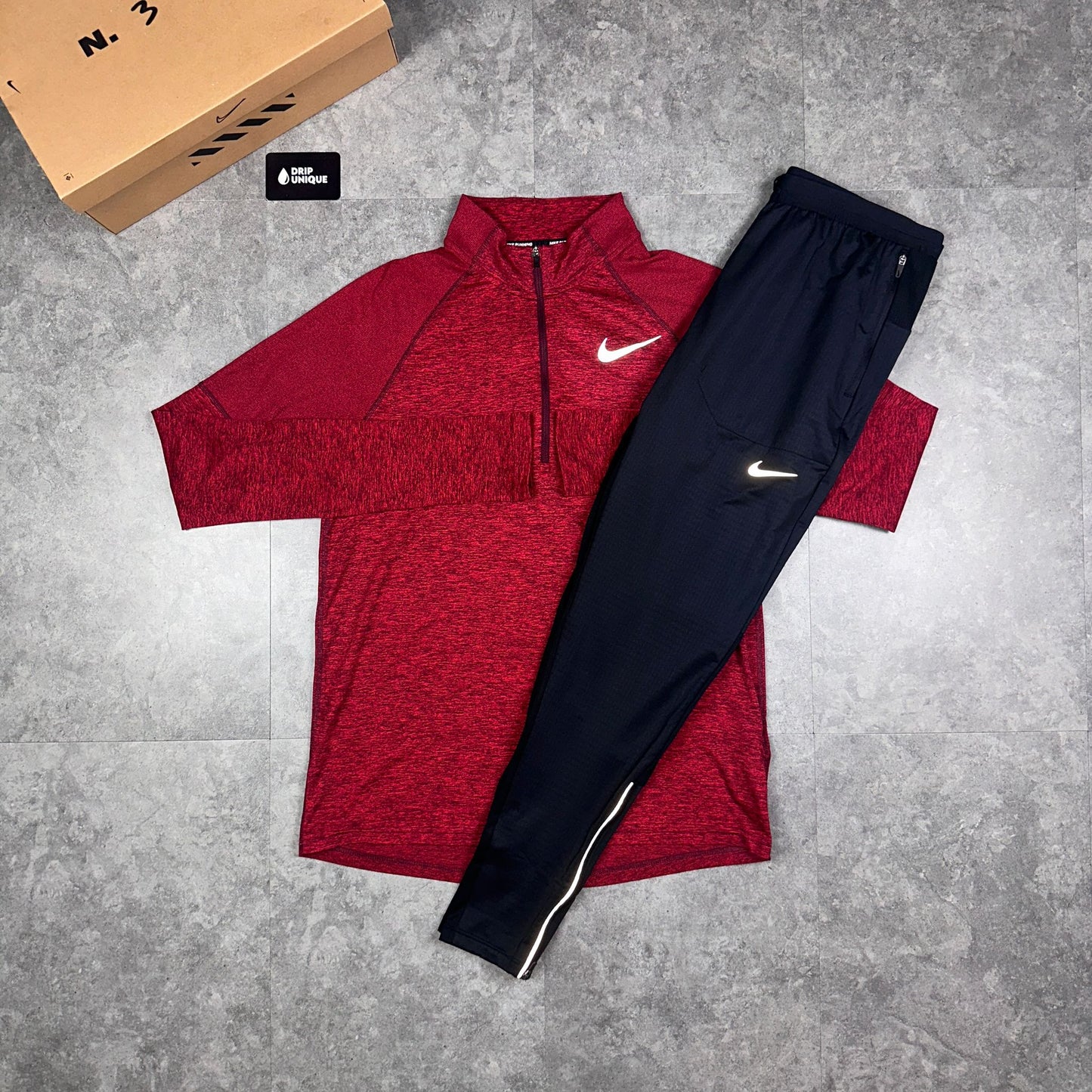 Nike Therma 1/4 Zip Top Sangria Red & Black Phenom Pants Set