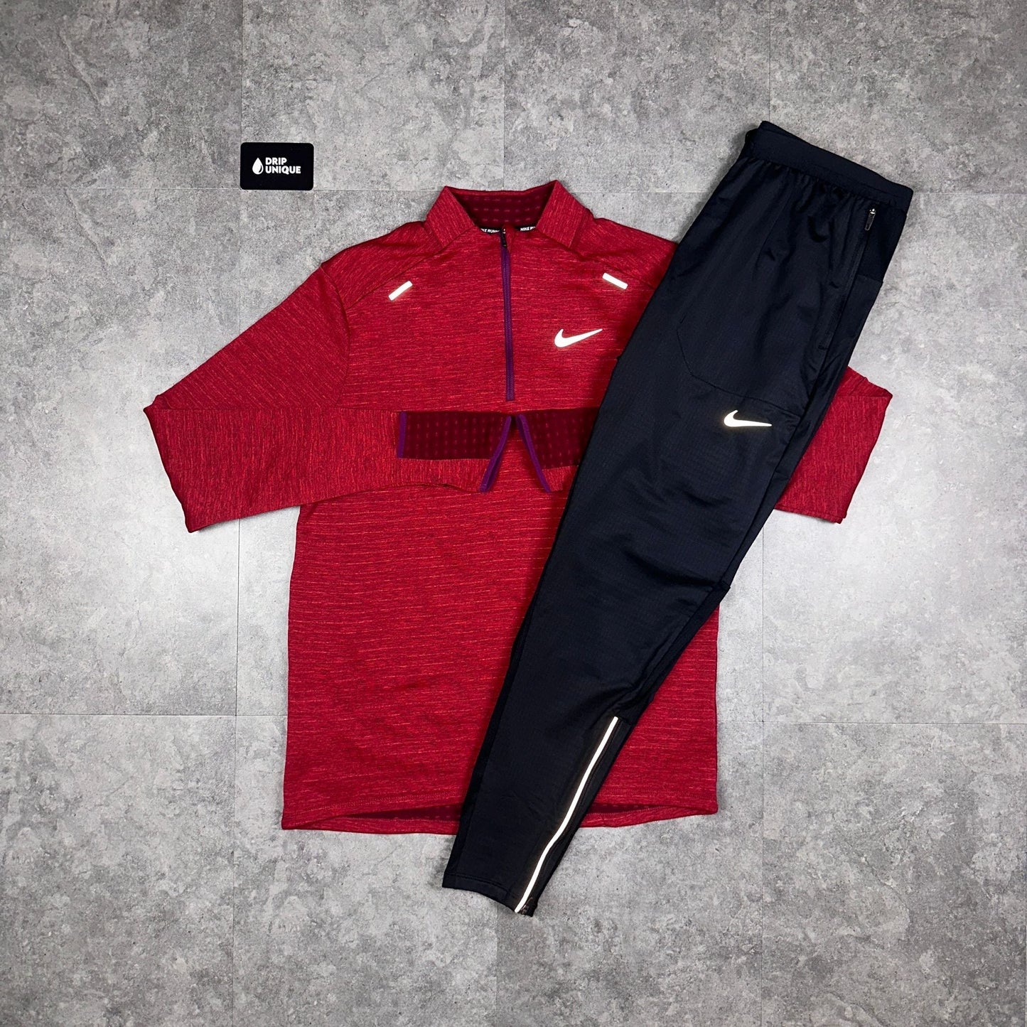 Nike Therma Sphere 3.0 1/4 Zip Top Red & Black Phenom Pants Set