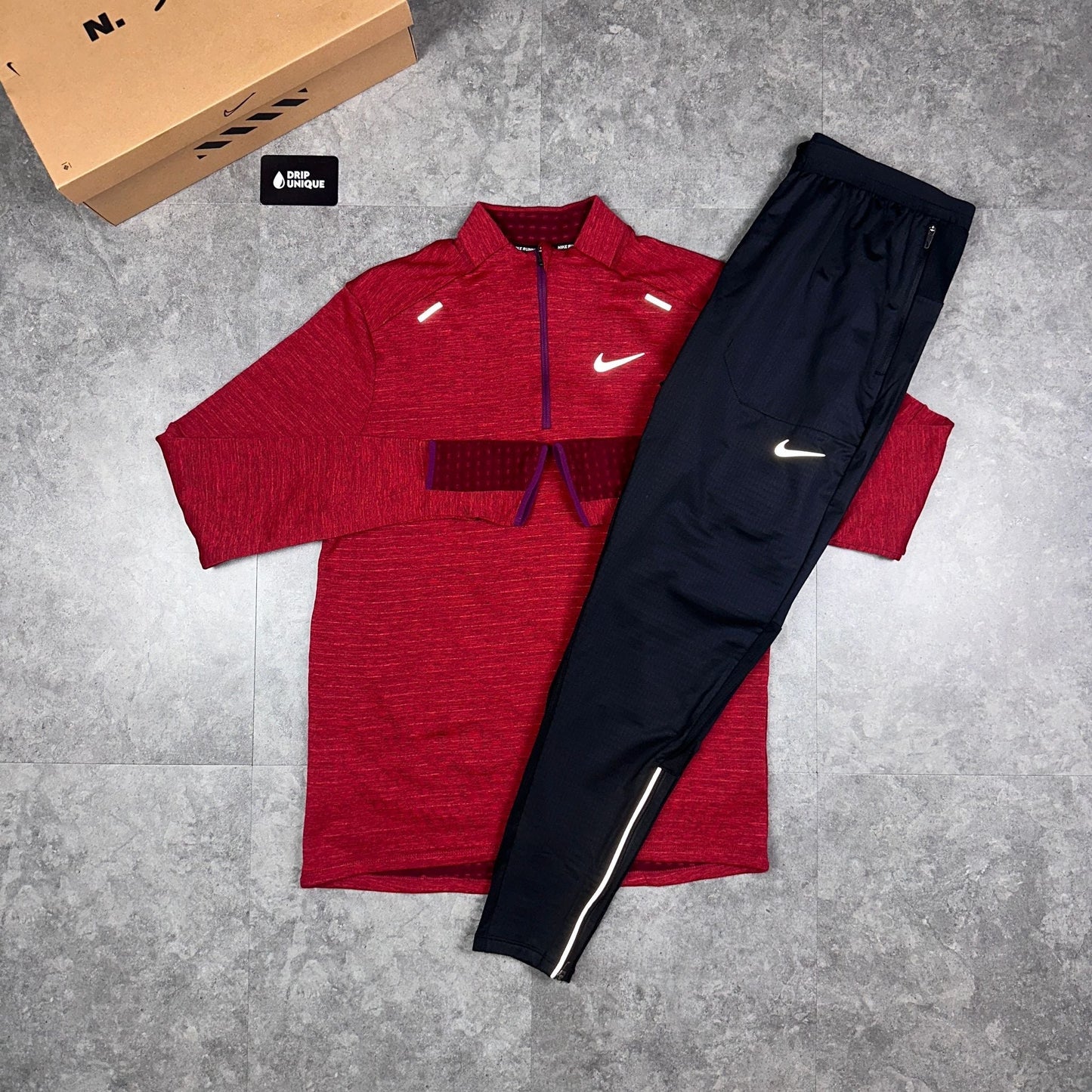 Nike Therma Sphere 3.0 1/4 Zip Top Red & Black Phenom Pants Set