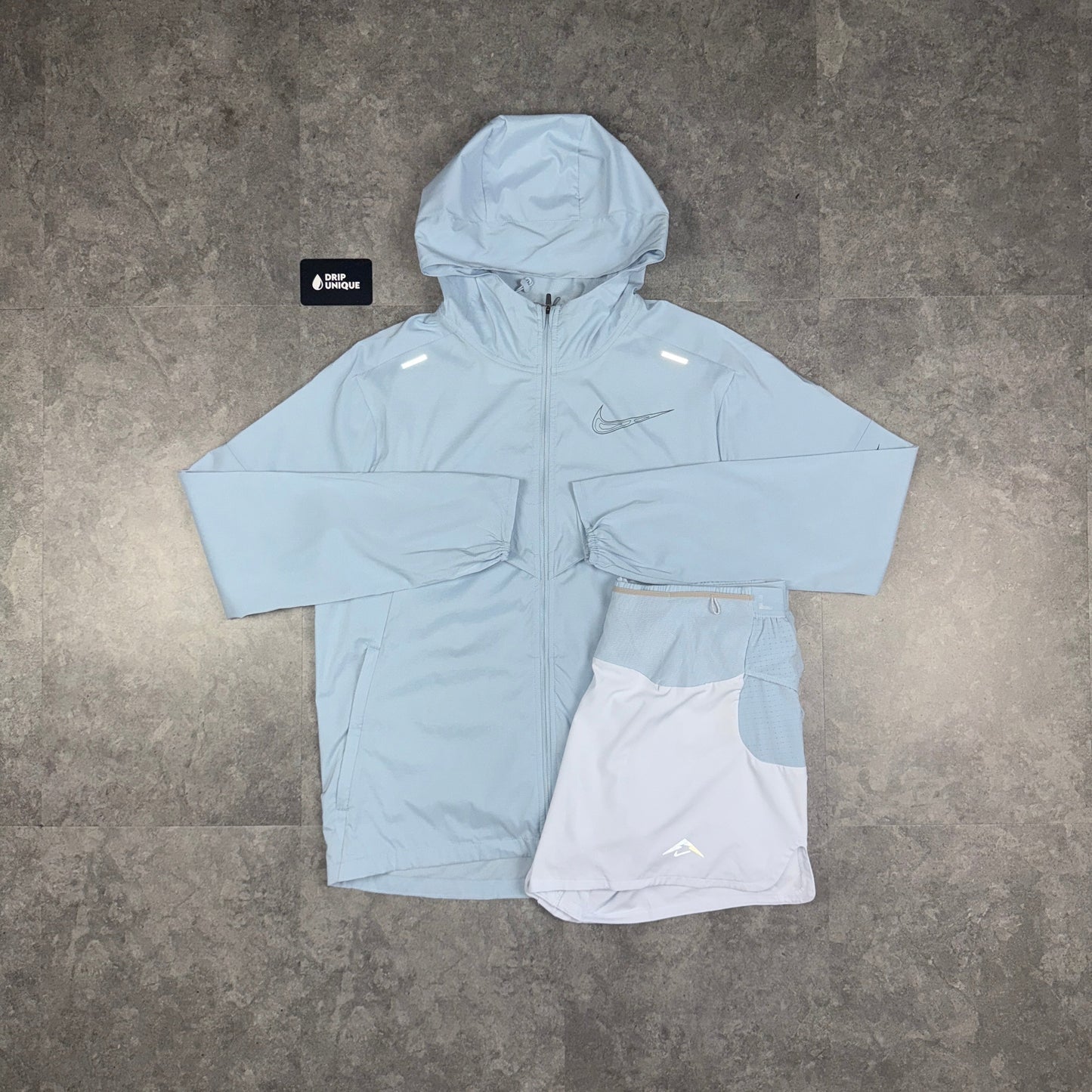 Nike UV Trail Windrunner Jacket Armoury Blue & Blue Trail Shorts Set