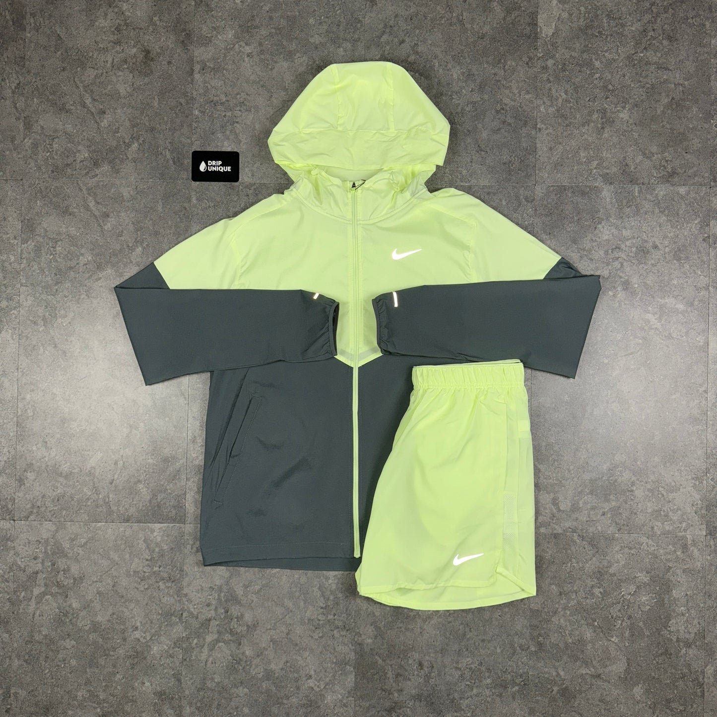 Nike UV Windrunner Jacket Barely Volt & Volt Challenger Shorts Set