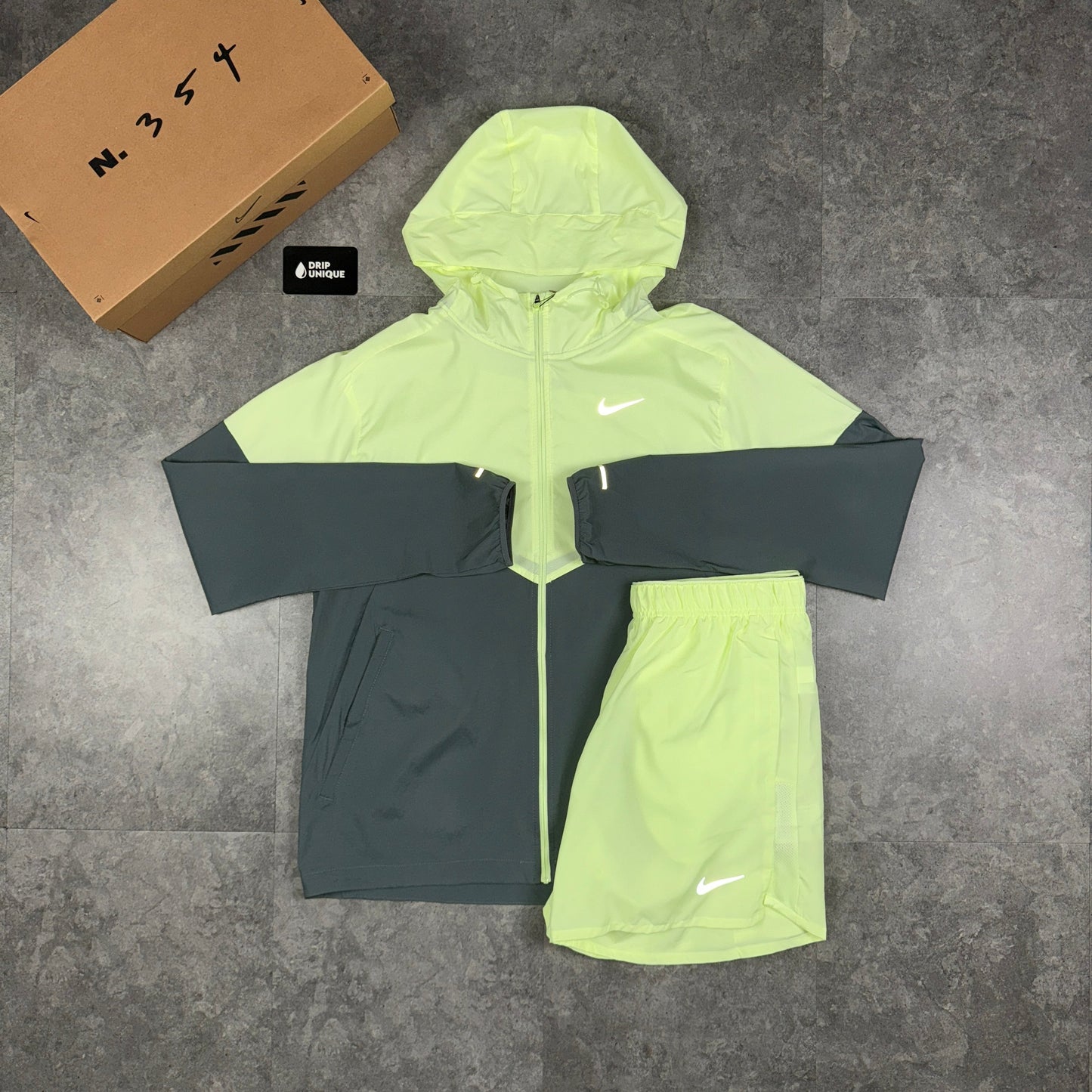 Nike UV Windrunner Jacket Barely Volt & Volt Challenger Shorts Set