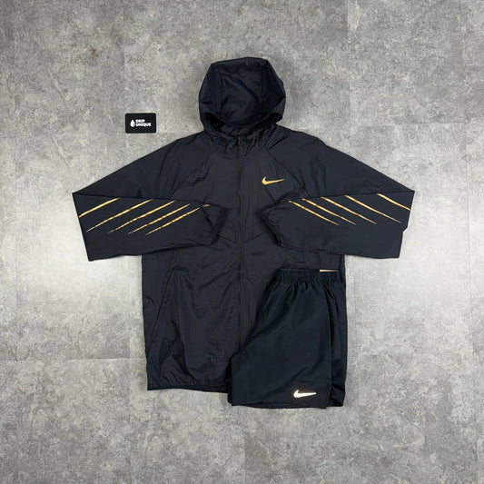 Nike UV Windrunner Jacket Black & Gold & Black Challenger Shorts Set