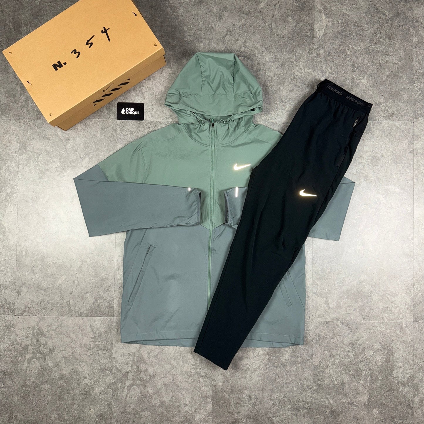 Nike UV Windrunner Jacket Clay Green & Black Nike Phenom Pants Set