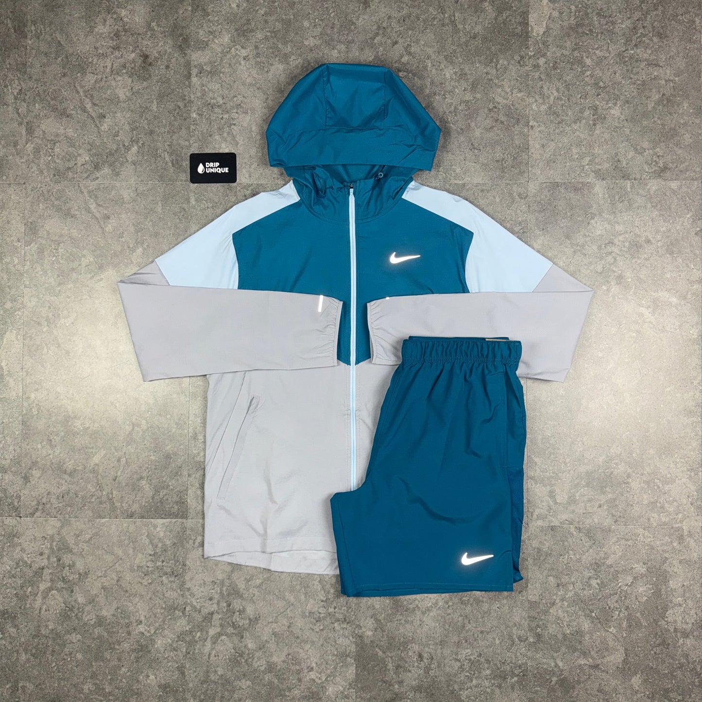 Nike UV Windrunner Jacket Green Abyss & Green Challenger Shorts Set