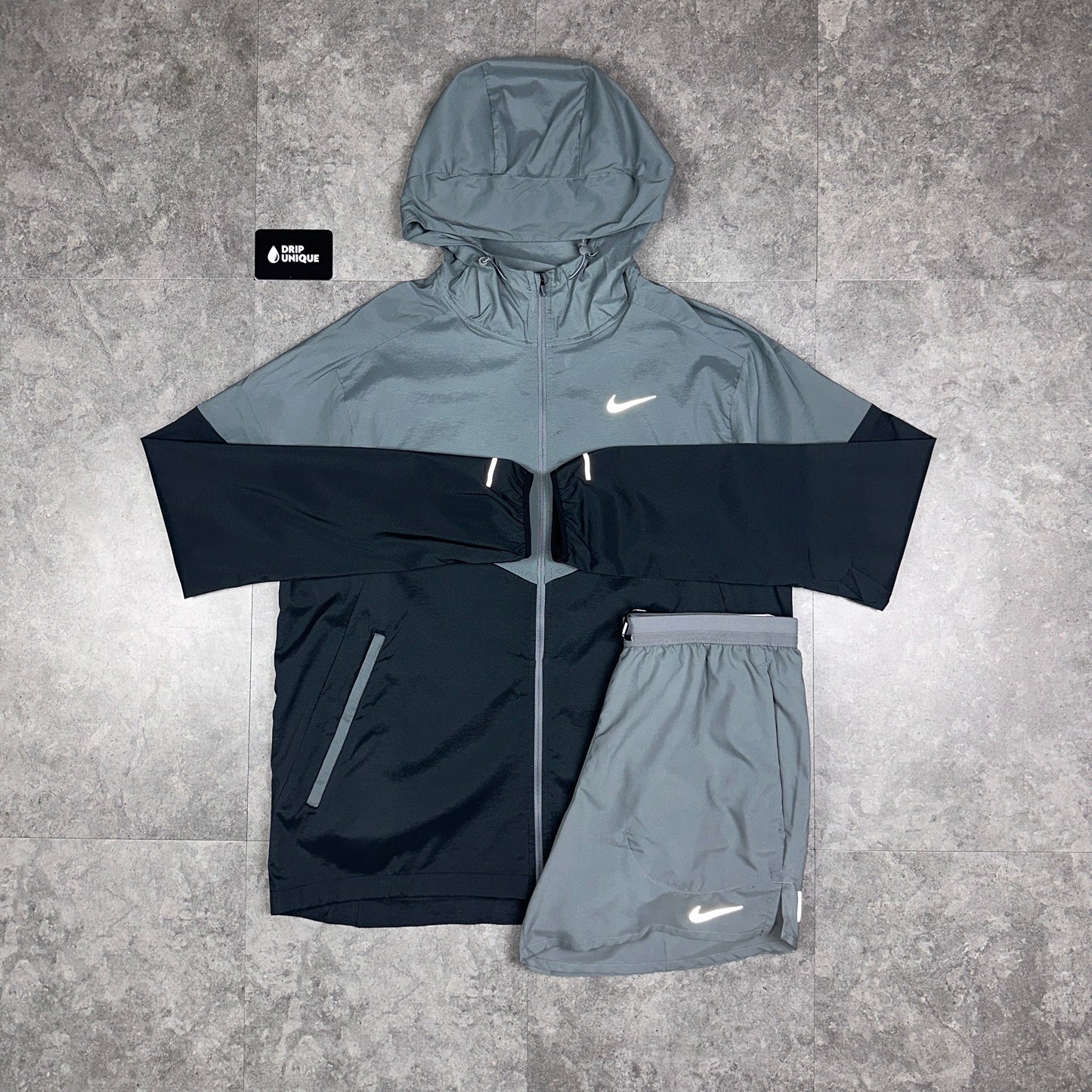 Nike UV Windrunner Jacket Grey / Black & Grey Flex Stride Shorts Set