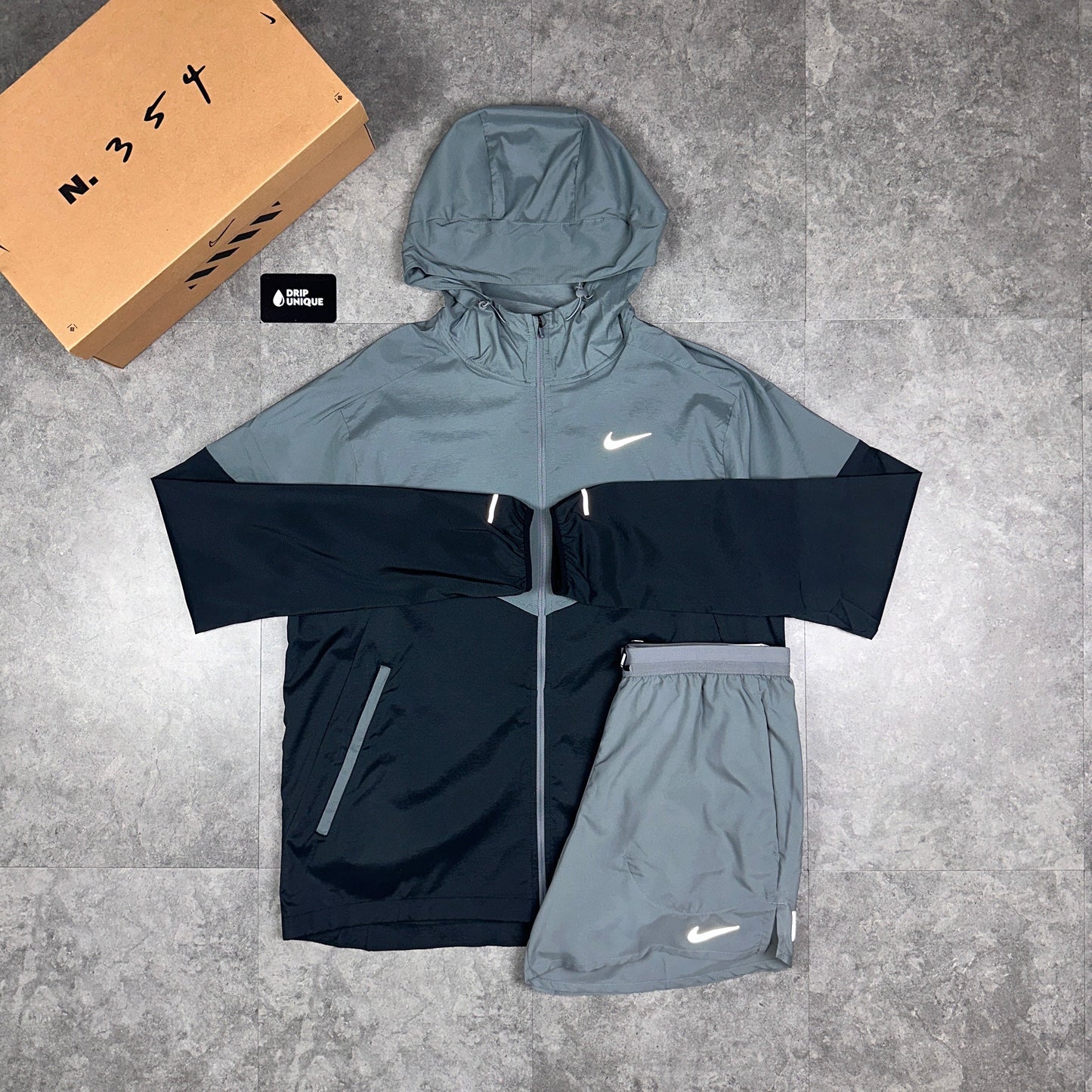 Nike UV Windrunner Jacket Grey / Black & Grey Flex Stride Shorts Set