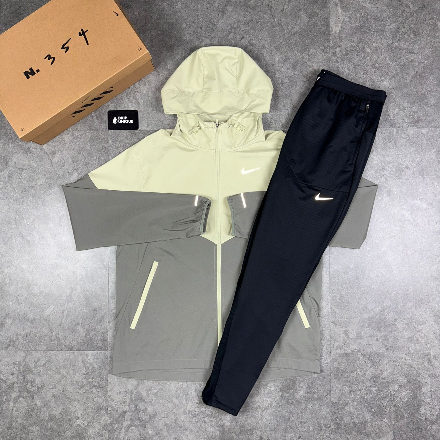 Nike UV Windrunner Jacket Olive Green & Black Nike Phenom Pants Set