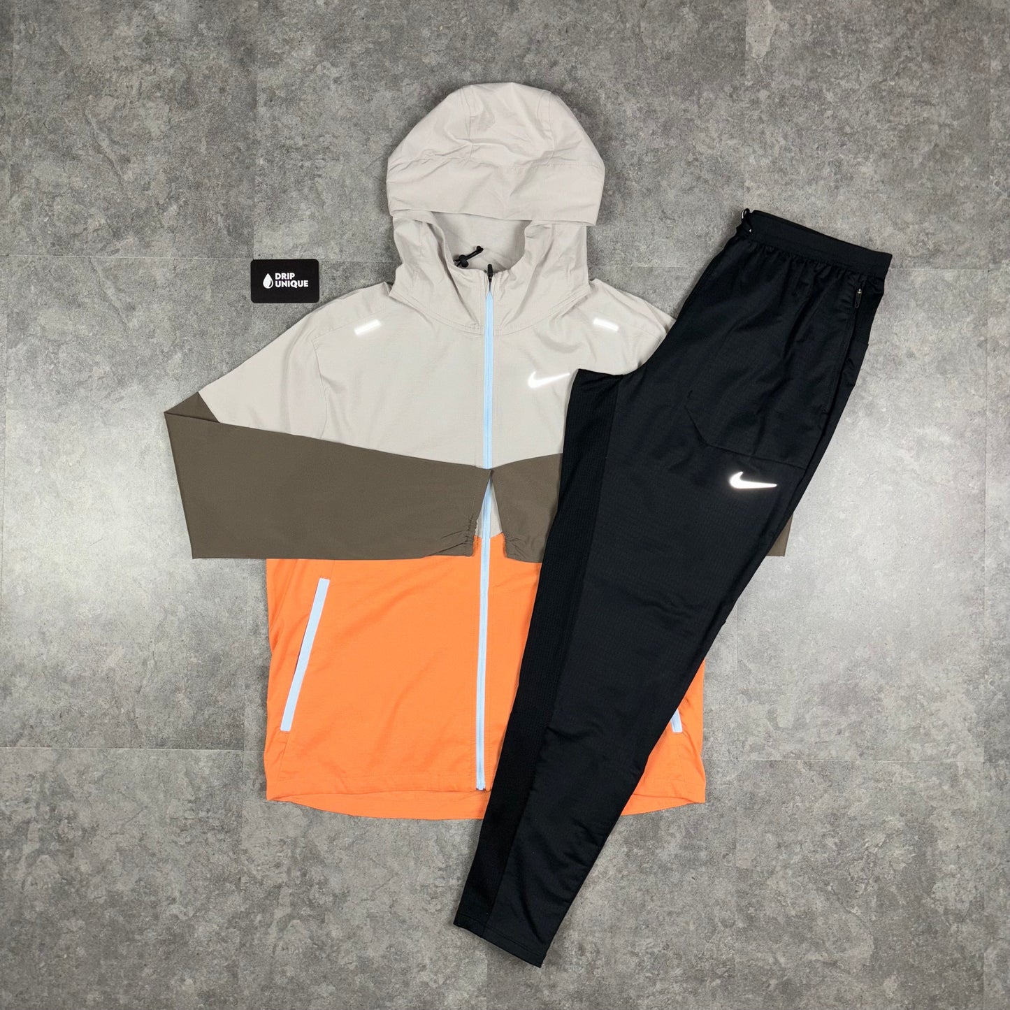 Nike UV Windrunner Jacket Orange/Cream & Black Nike Phenom Pants Set