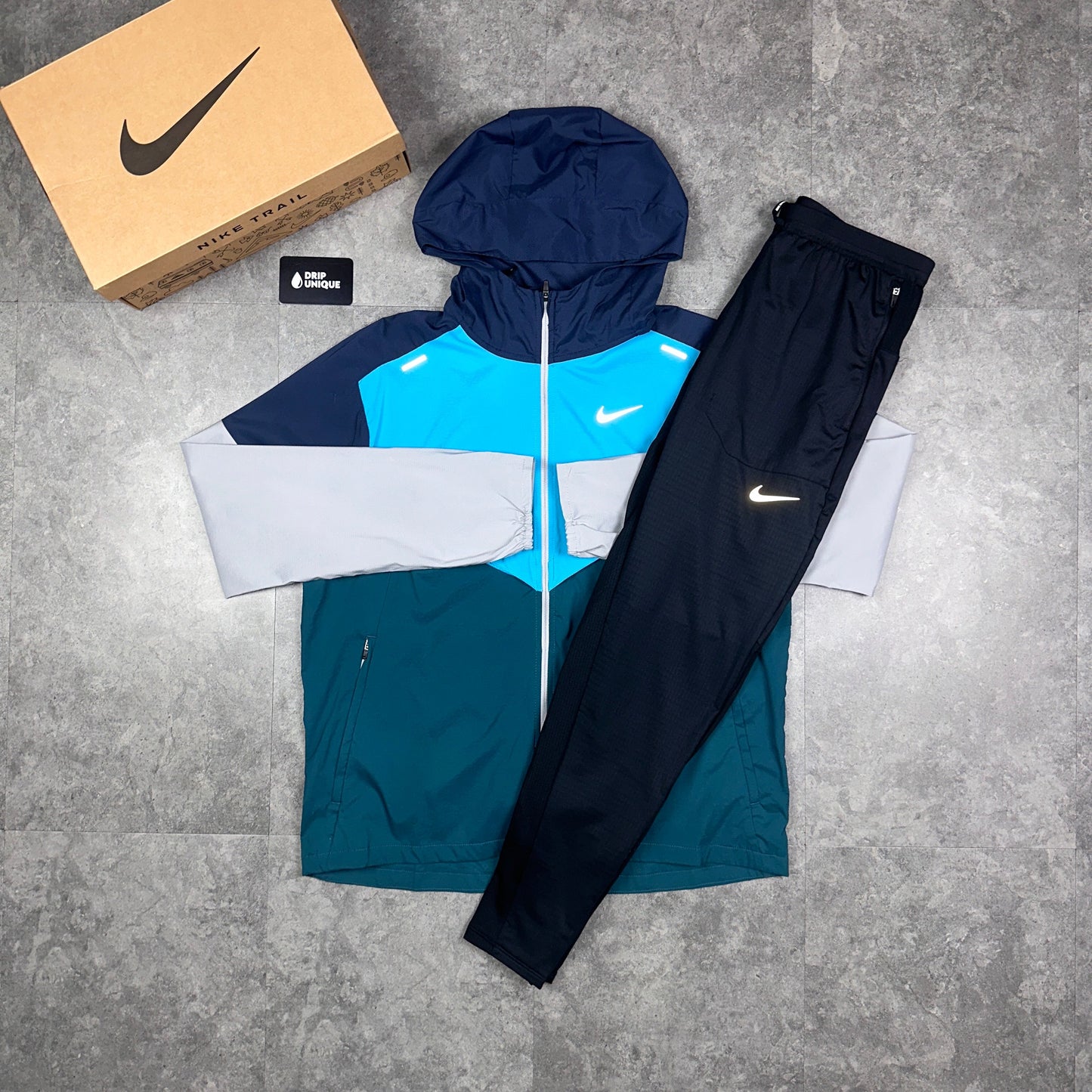 Nike UV Windrunner Jacket Petrol Blue & Black Nike Phenom Pants Set